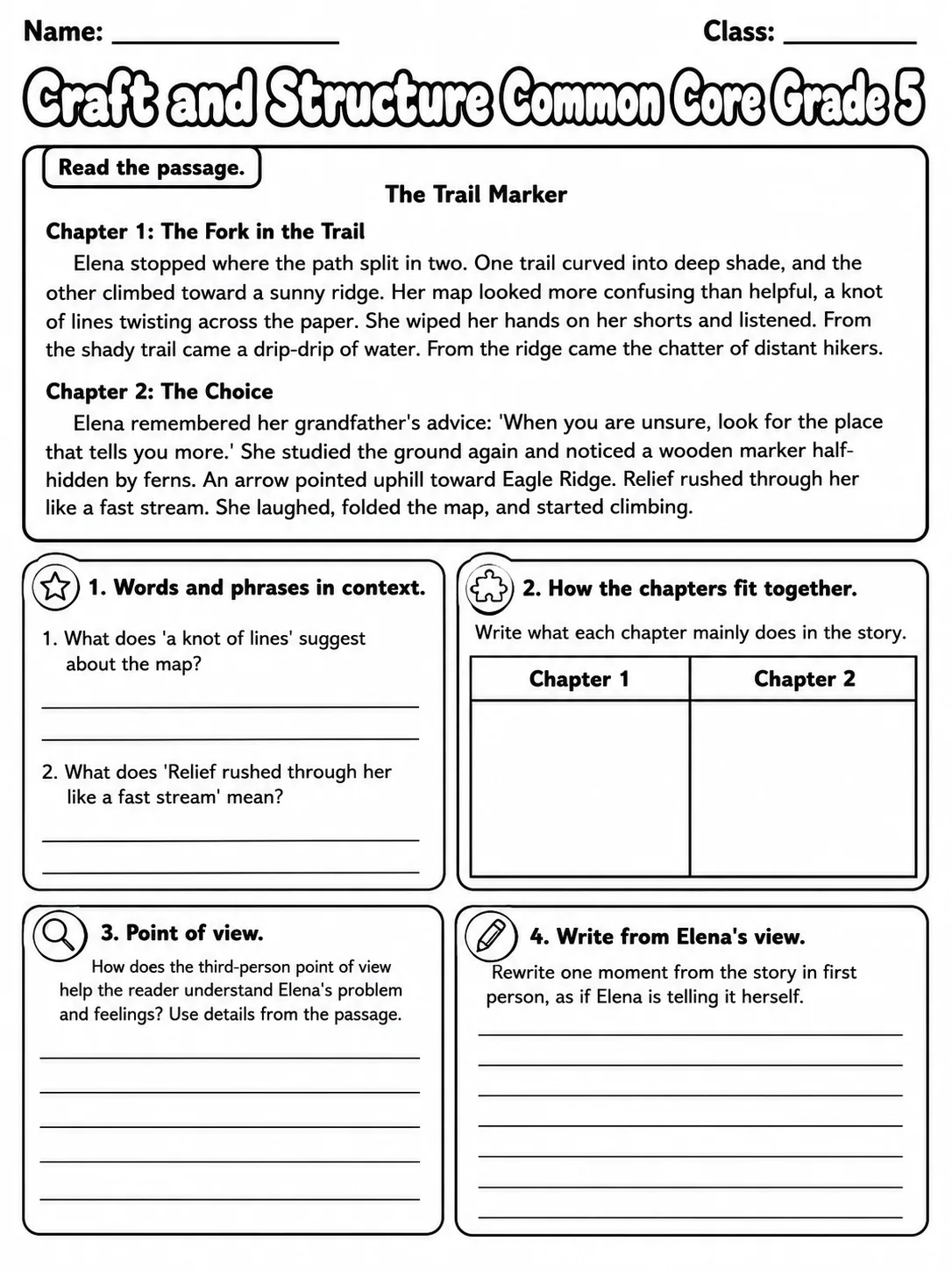 Craft and Structure Common Core Grade 5 page 5 printable Common Core ELA worksheet preview