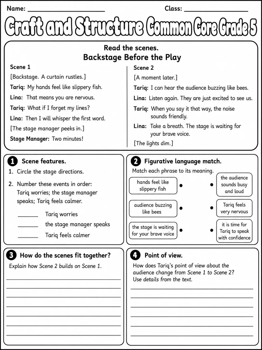 Craft and Structure Common Core Grade 5 page 6 printable Common Core ELA worksheet preview
