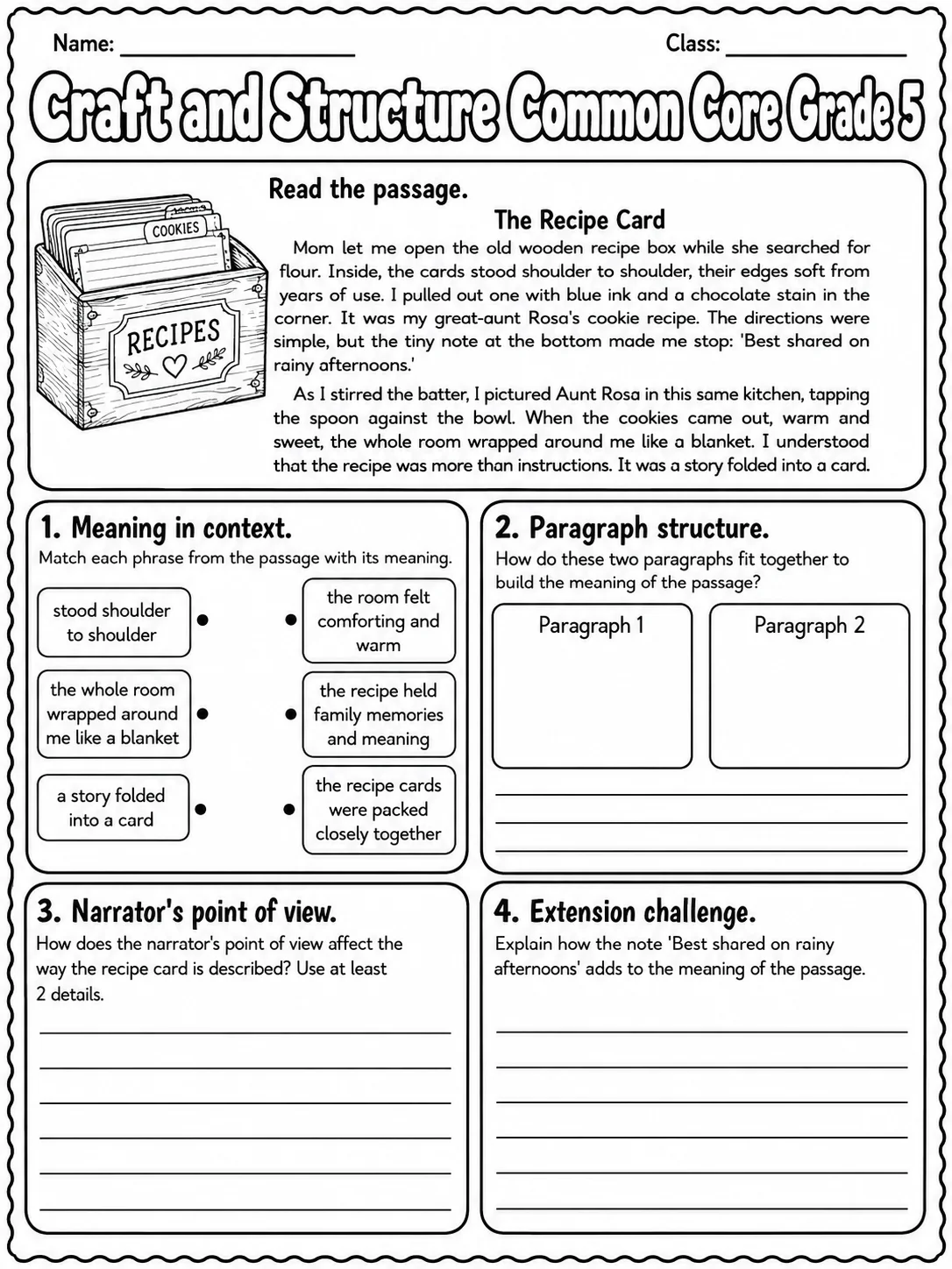 Craft and Structure Common Core Grade 5 page 7 printable Common Core ELA worksheet preview
