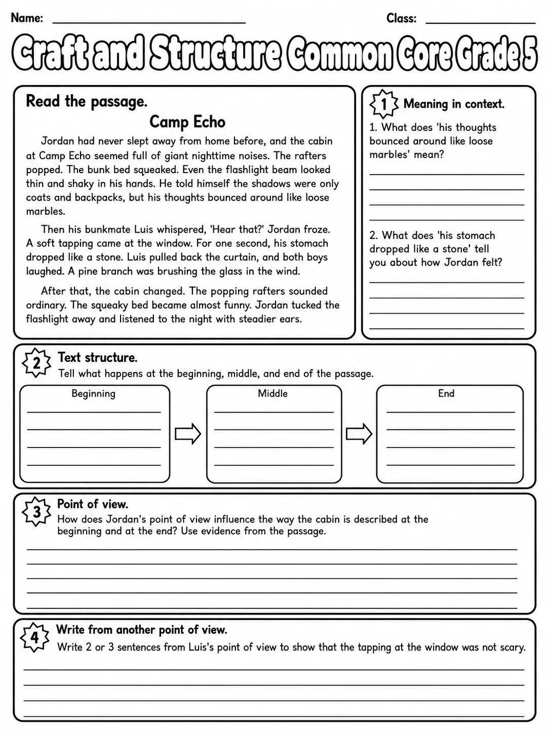 Craft and Structure Common Core Grade 5 page 9 printable Common Core ELA worksheet preview