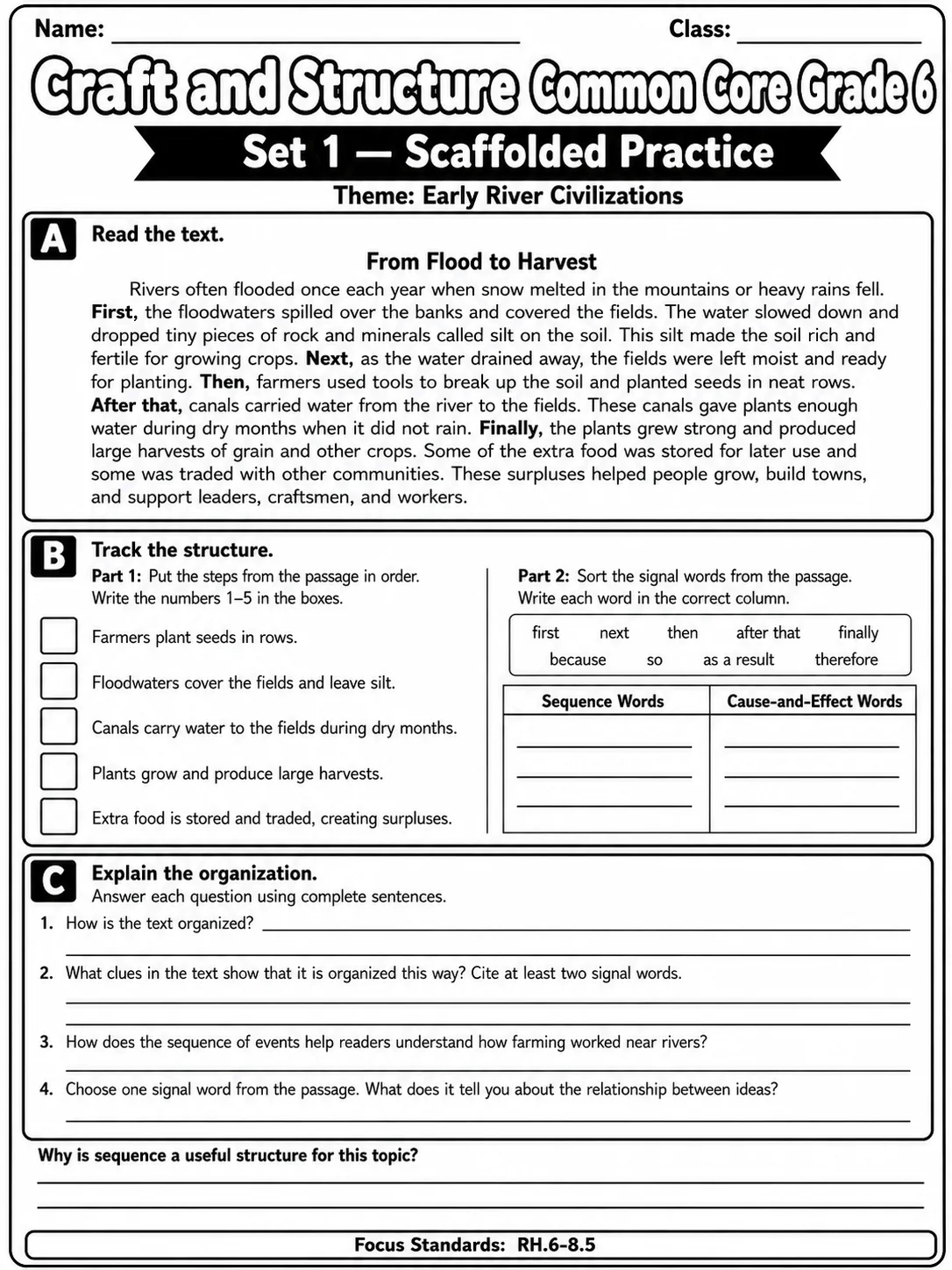 Craft and Structure Common Core Grade 6 page 2 printable Common Core ELA worksheet preview