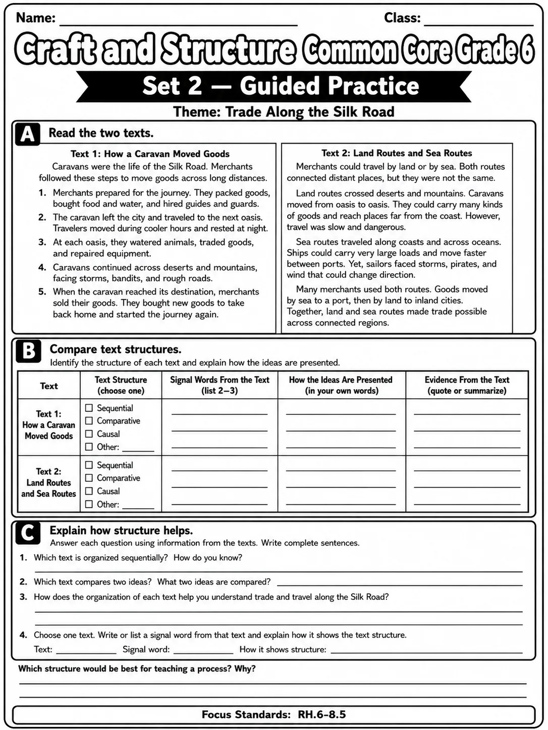 Craft and Structure Common Core Grade 6 page 5 printable Common Core ELA worksheet preview