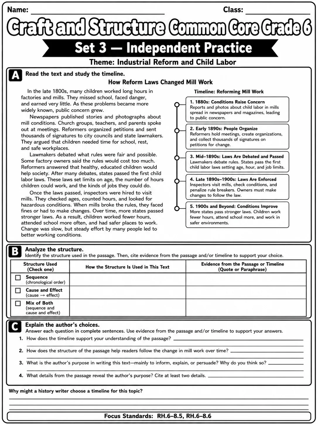 Craft and Structure Common Core Grade 6 page 9 printable Common Core ELA worksheet preview