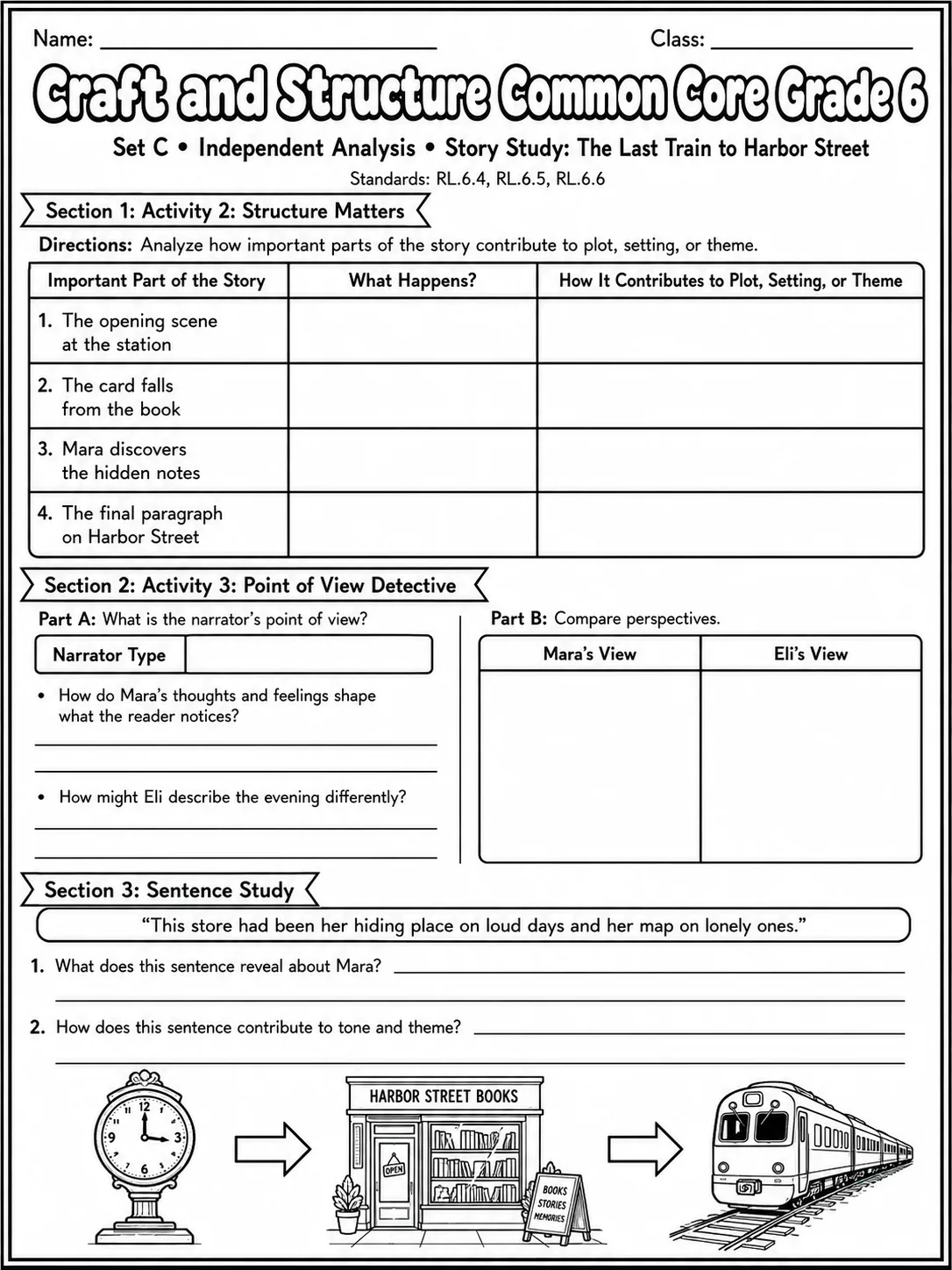 Craft and Structure Common Core Grade 6 page 3 printable Common Core ELA worksheet preview