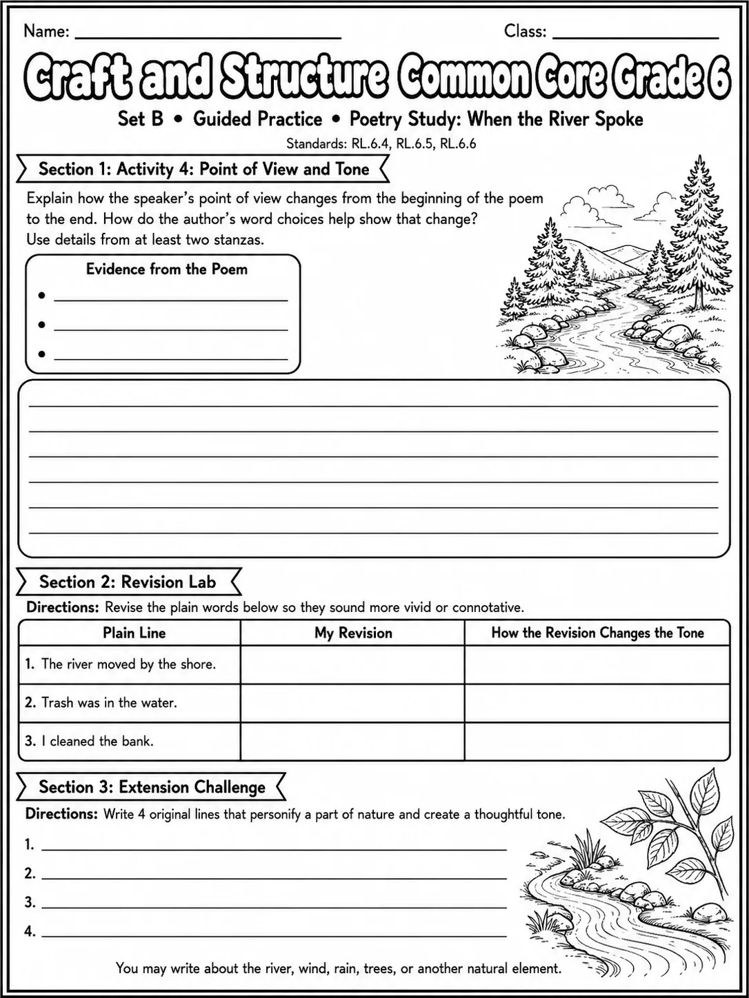 Craft and Structure Common Core Grade 6 page 5 printable Common Core ELA worksheet preview