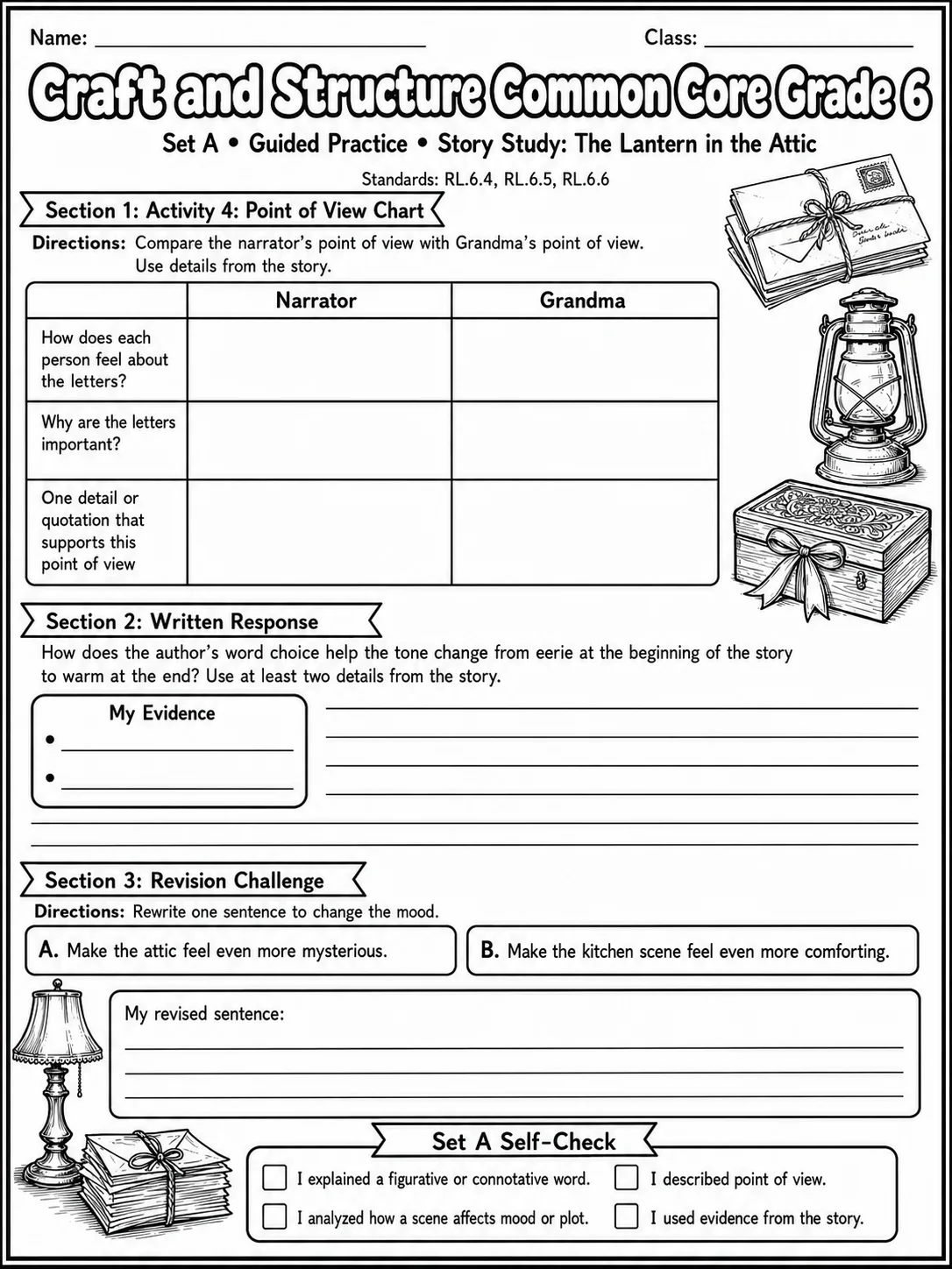 Craft and Structure Common Core Grade 6 page 6 printable Common Core ELA worksheet preview
