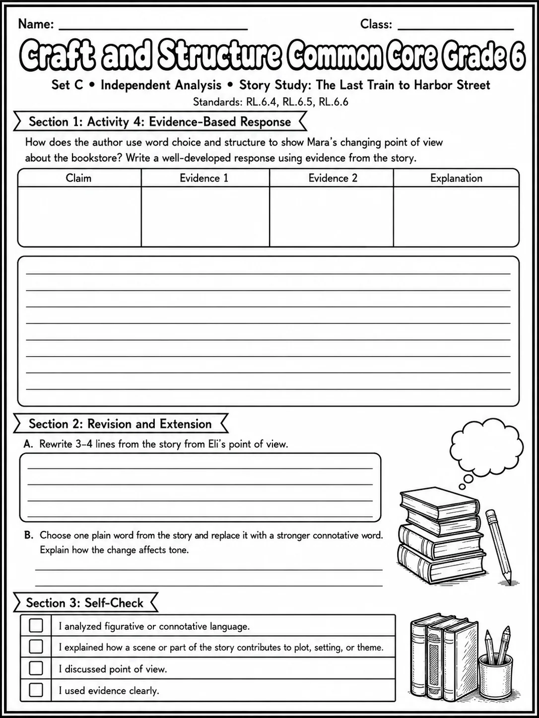 Craft and Structure Common Core Grade 6 page 8 printable Common Core ELA worksheet preview