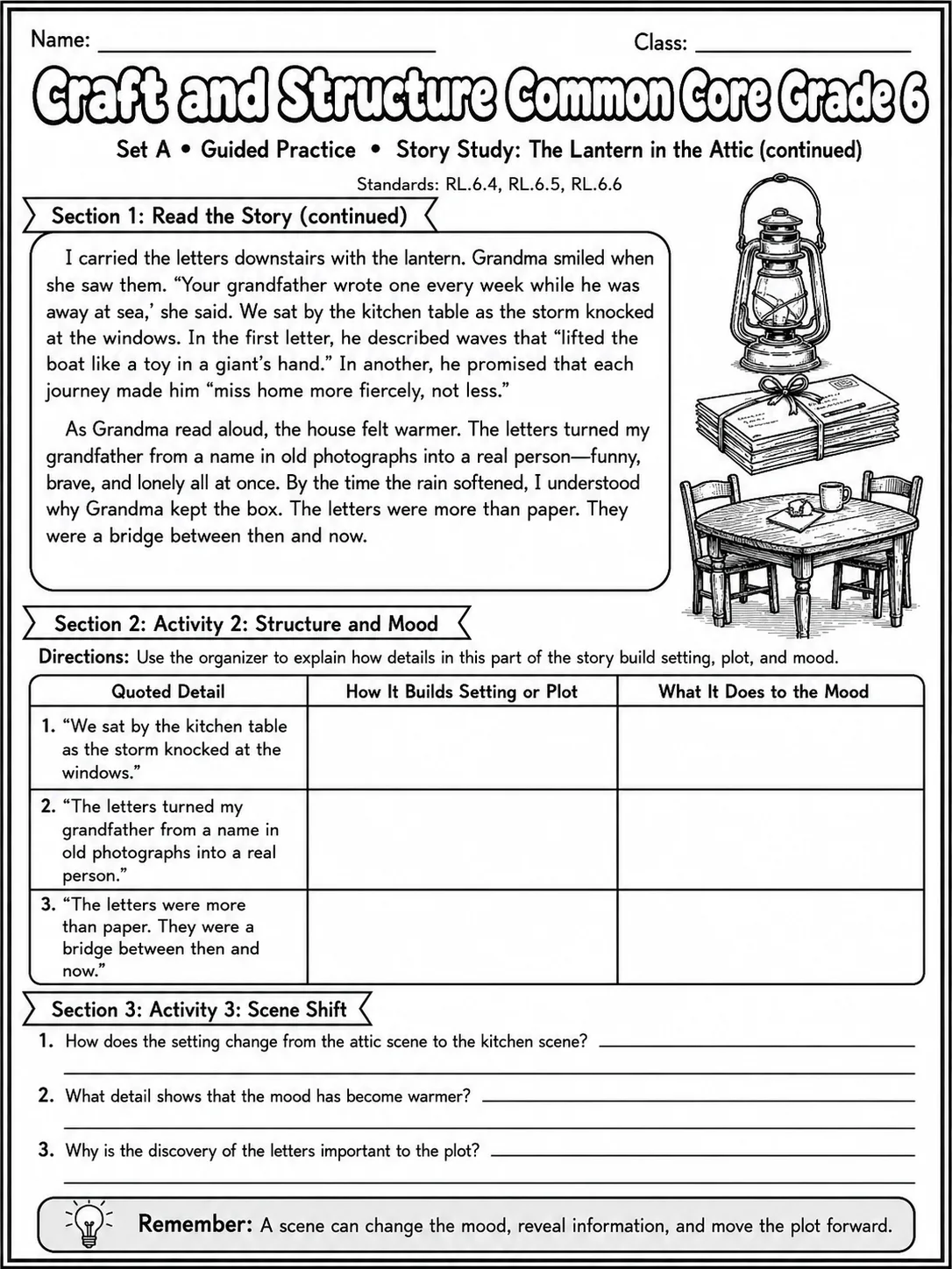 Craft and Structure Common Core Grade 6 page 9 printable Common Core ELA worksheet preview
