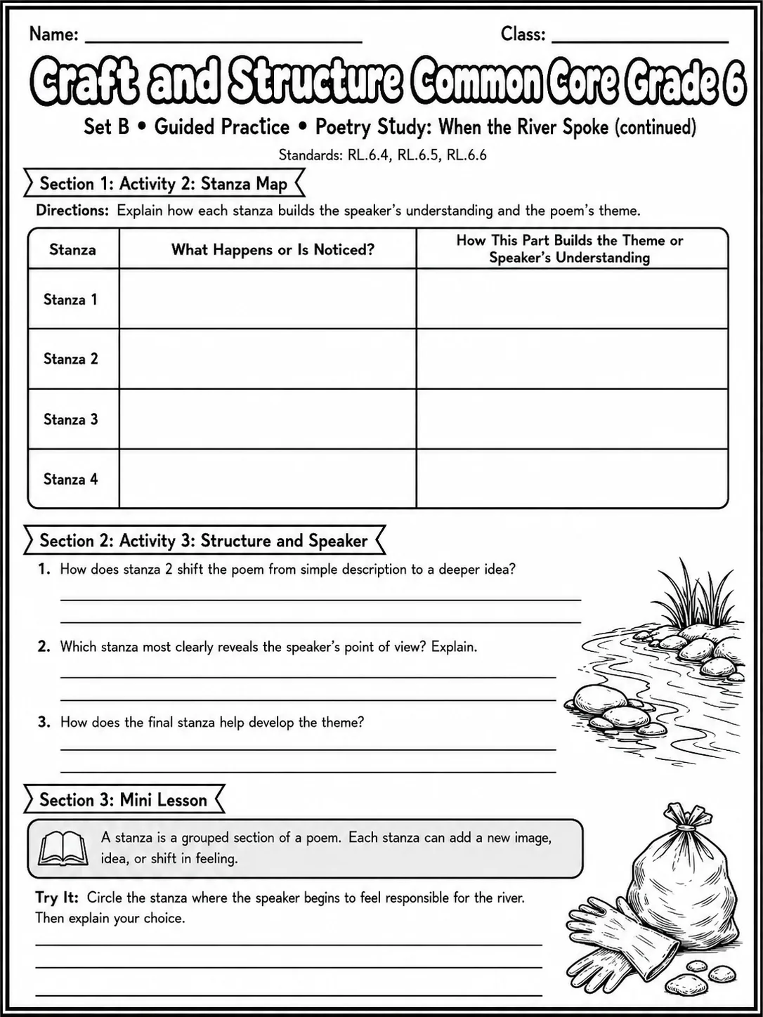 Craft and Structure Common Core Grade 6 page 10 printable Common Core ELA worksheet preview