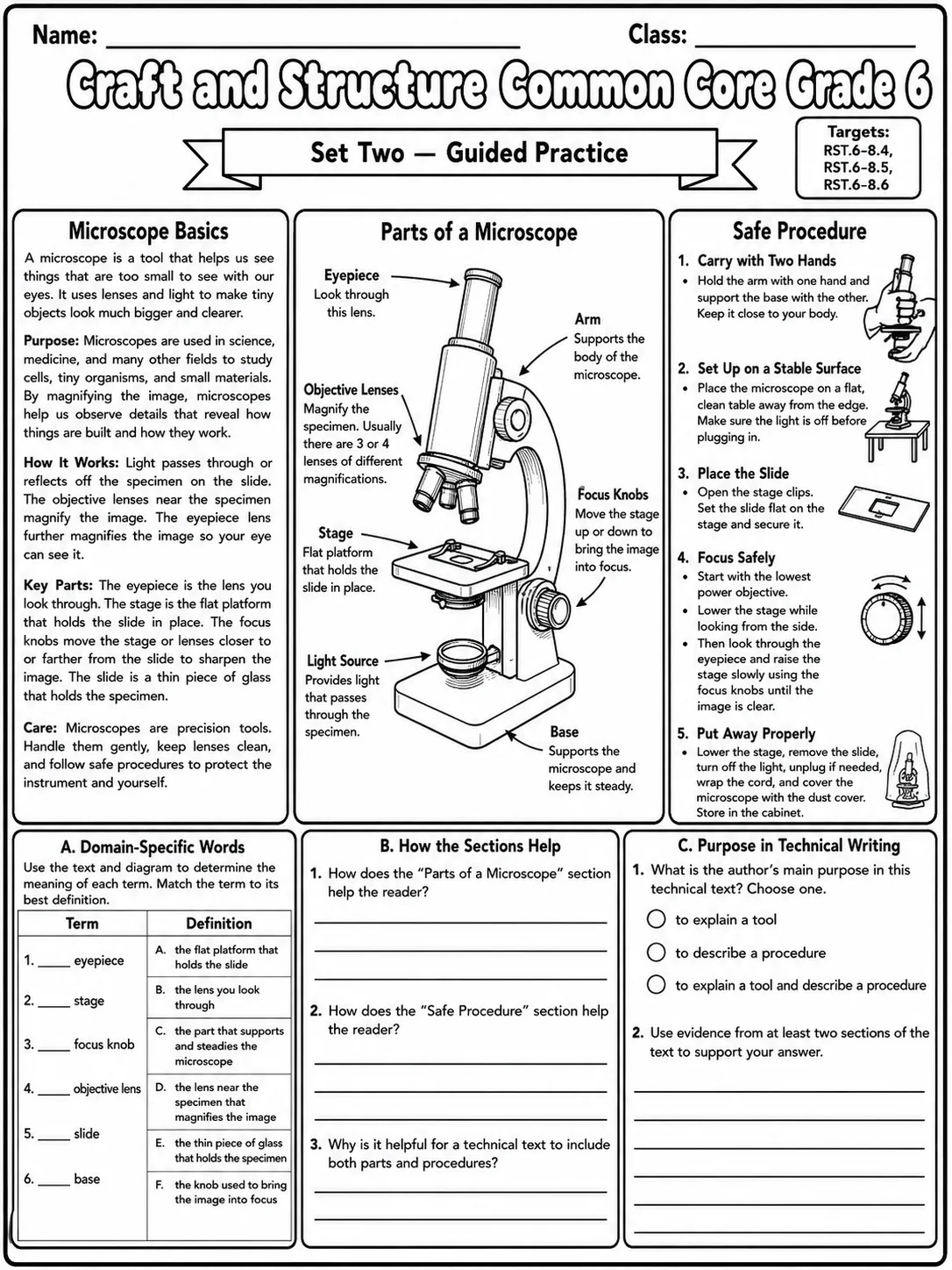 Craft and Structure Common Core Grade 6 page 6 printable Common Core ELA worksheet preview