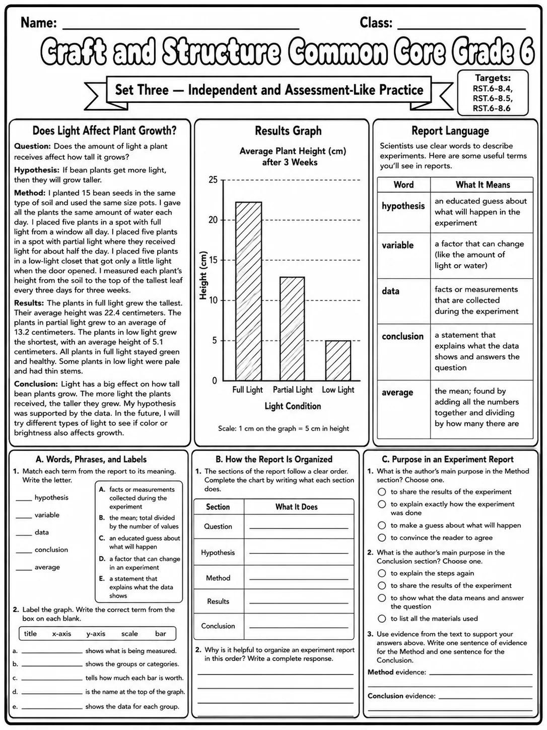 Craft and Structure Common Core Grade 6 page 8 printable Common Core ELA worksheet preview