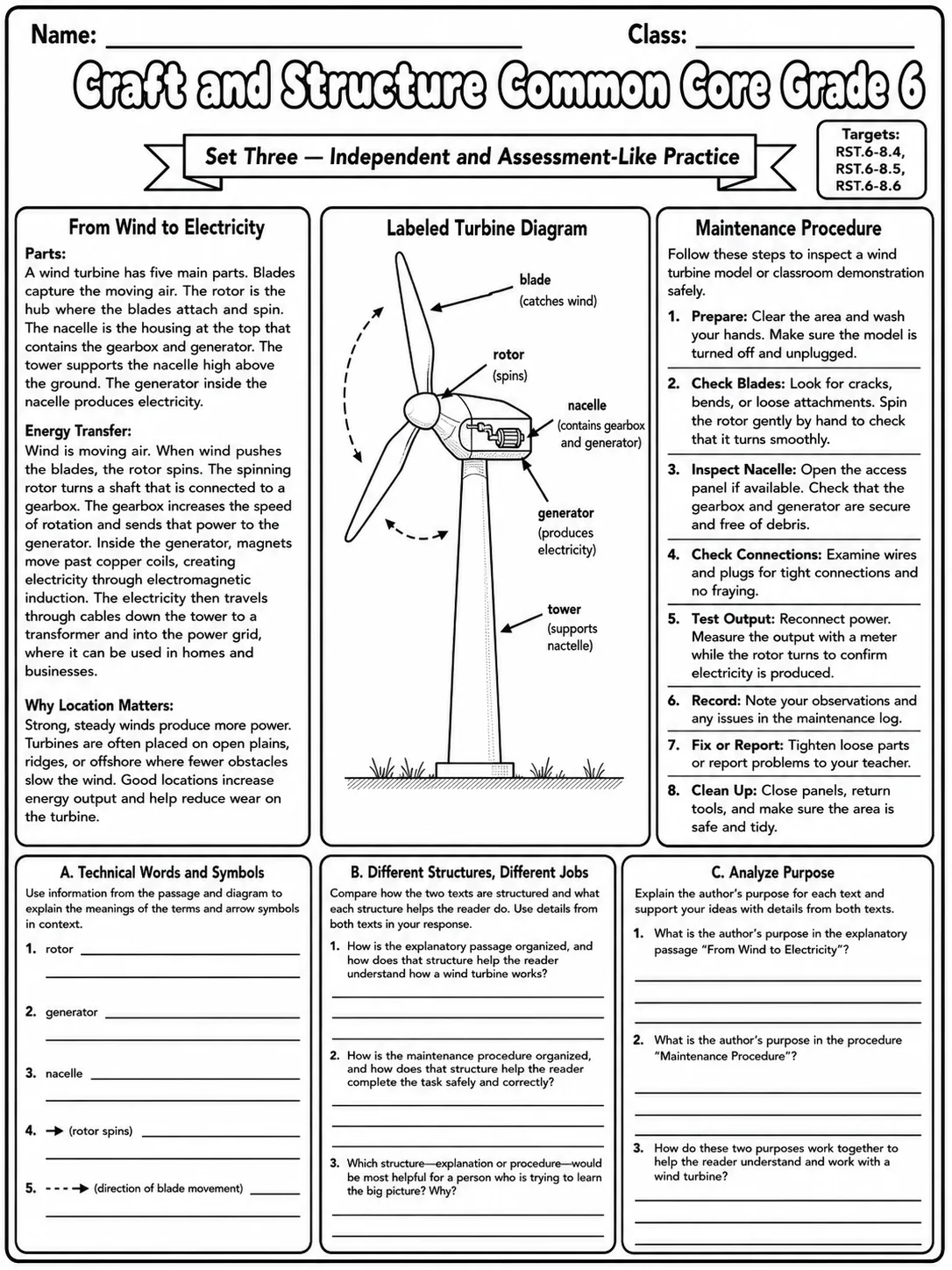 Craft and Structure Common Core Grade 6 page 9 printable Common Core ELA worksheet preview