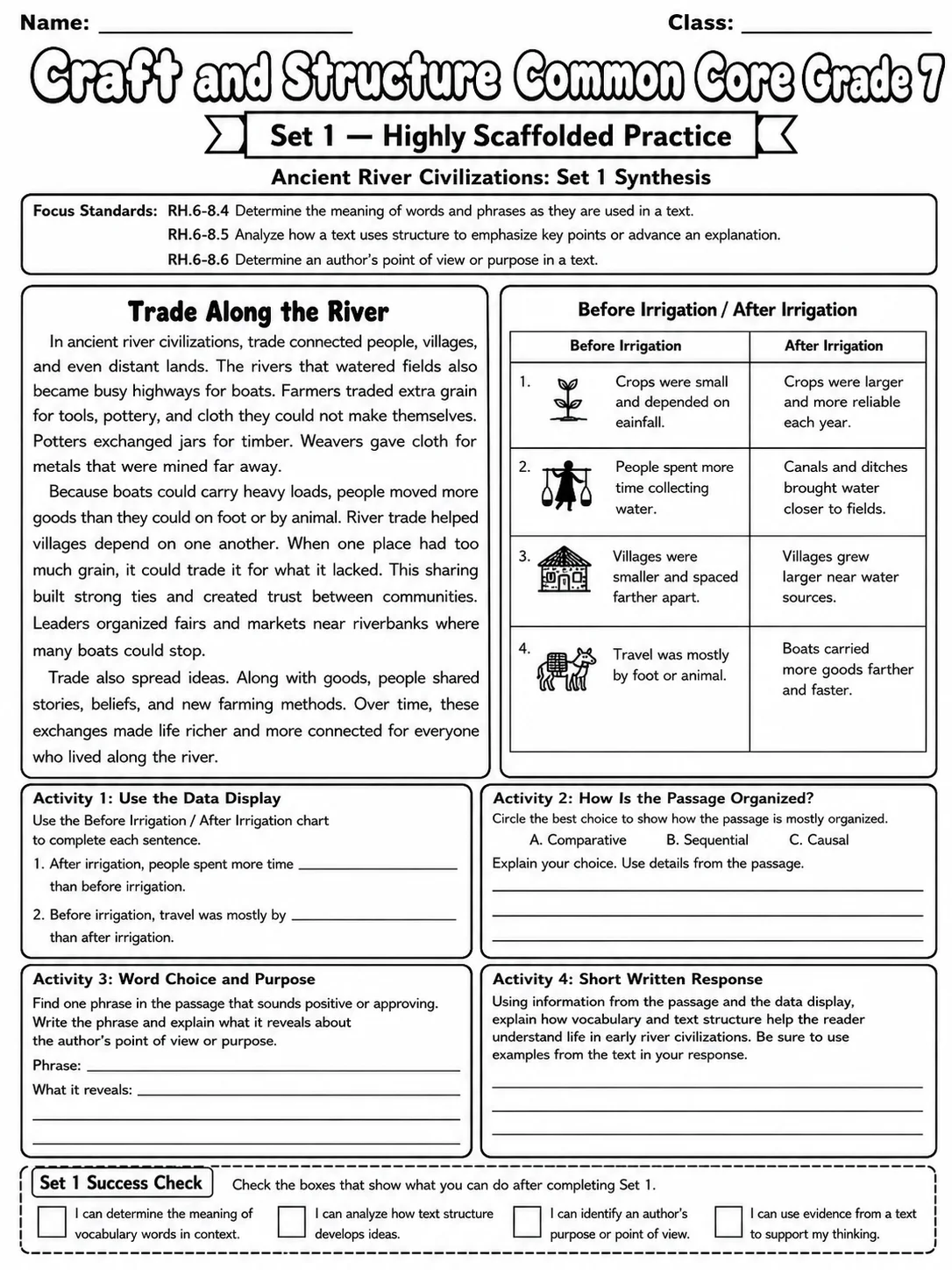 Craft and Structure Common Core Grade 7 page 3 printable Common Core ELA worksheet preview
