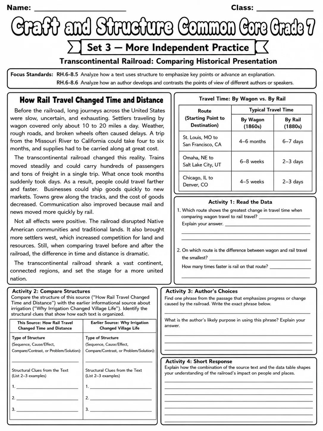 Craft and Structure Common Core Grade 7 page 9 printable Common Core ELA worksheet preview