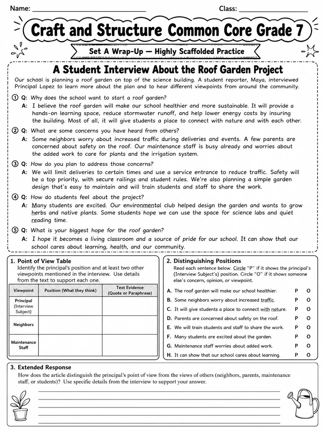 Craft and Structure Common Core Grade 7 page 3 printable Common Core ELA worksheet preview