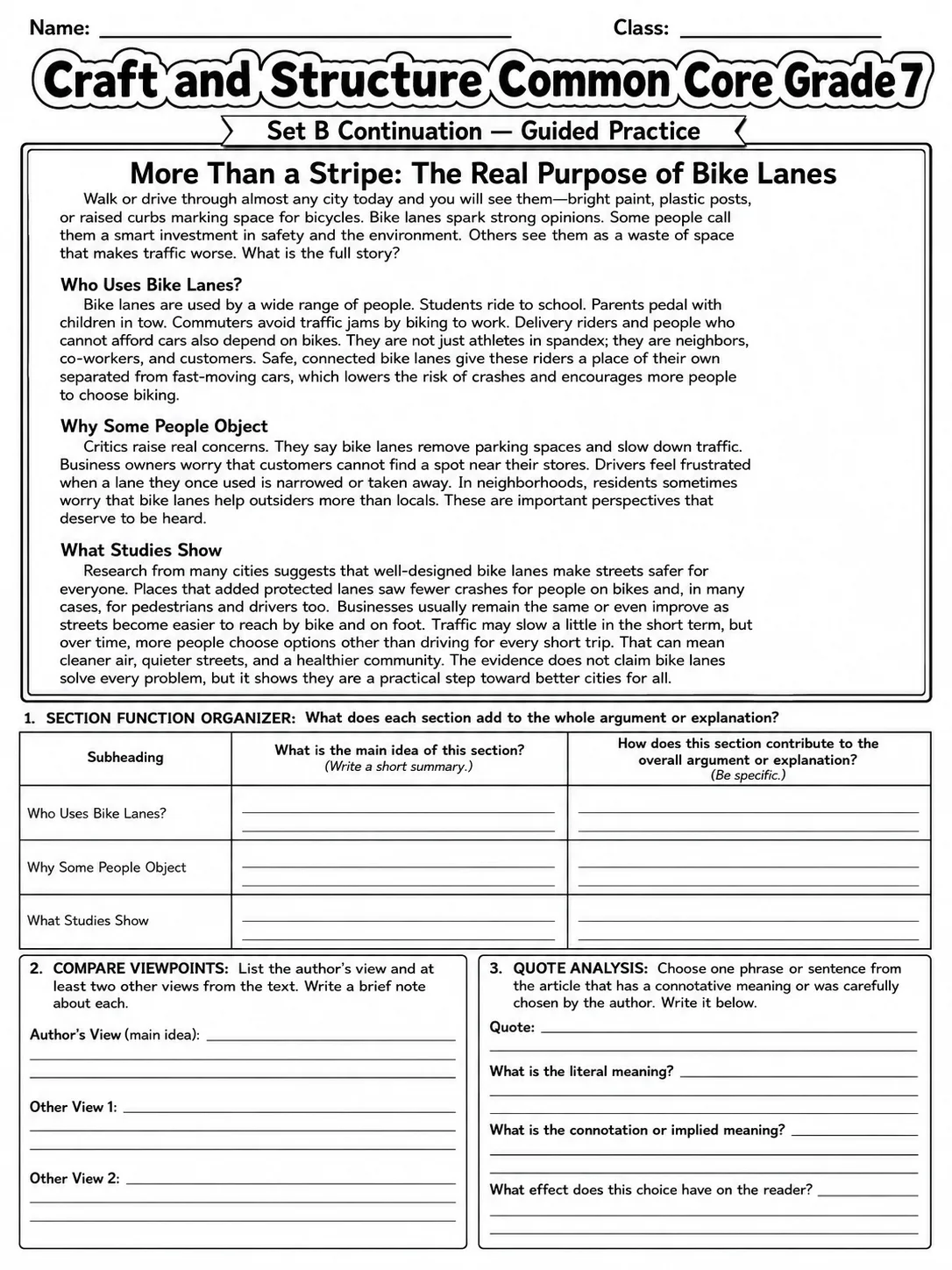 Craft and Structure Common Core Grade 7 page 5 printable Common Core ELA worksheet preview