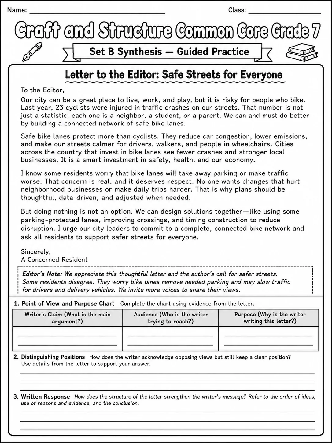 Craft and Structure Common Core Grade 7 page 6 printable Common Core ELA worksheet preview