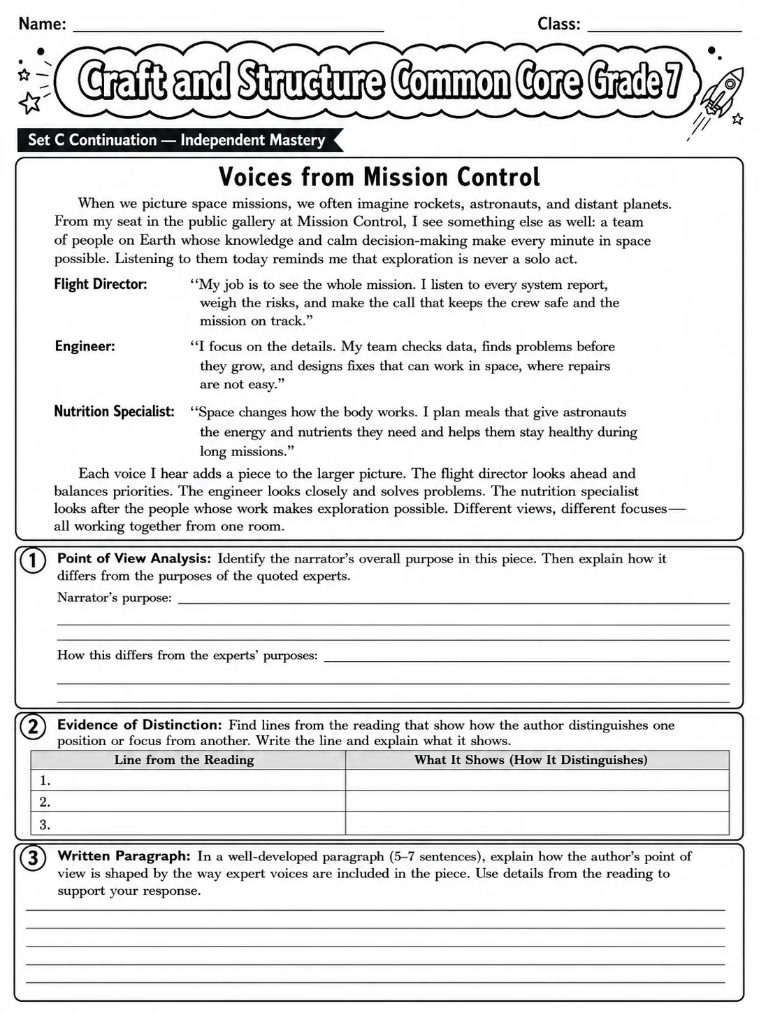 Craft and Structure Common Core Grade 7 page 9 printable Common Core ELA worksheet preview