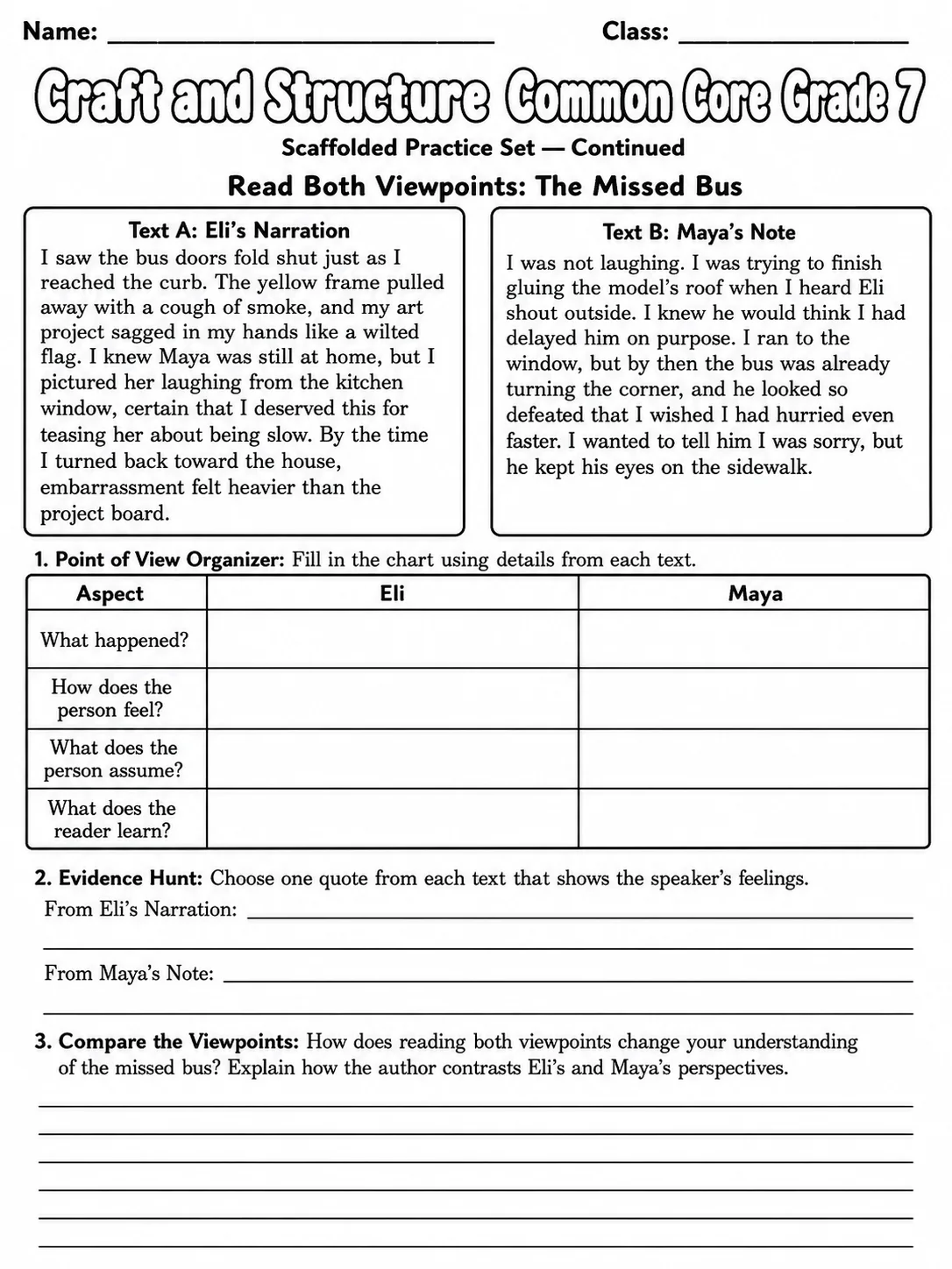 Craft and Structure Common Core Grade 7 page 3 printable Common Core ELA worksheet preview