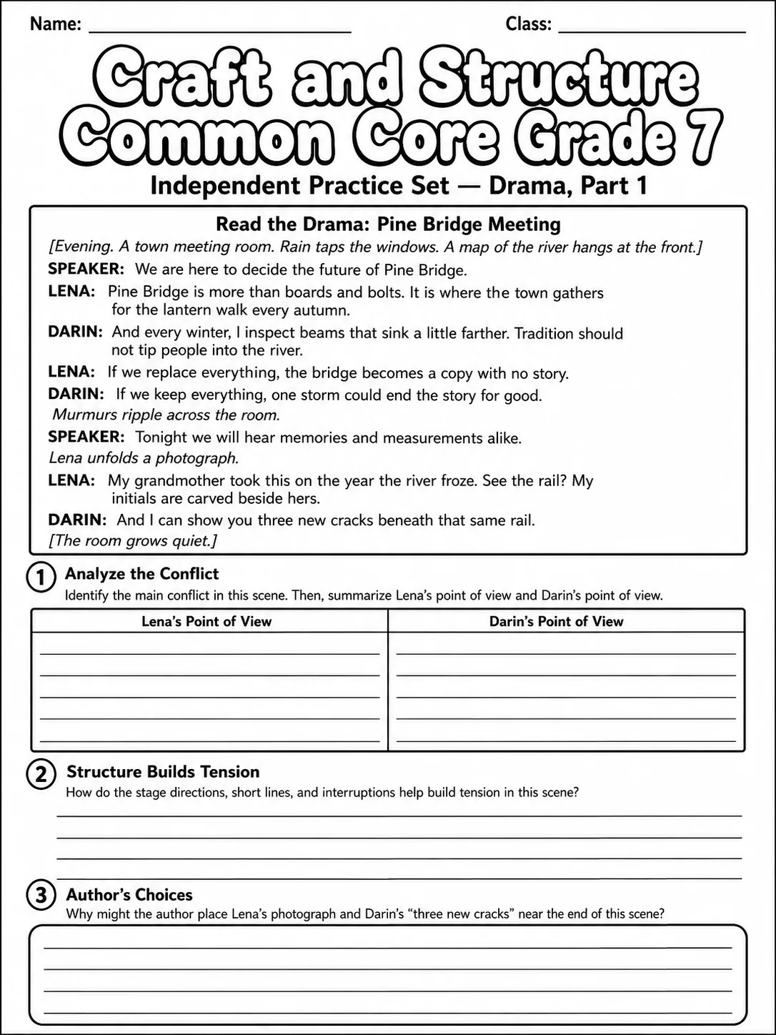 Craft and Structure Common Core Grade 7 page 8 printable Common Core ELA worksheet preview