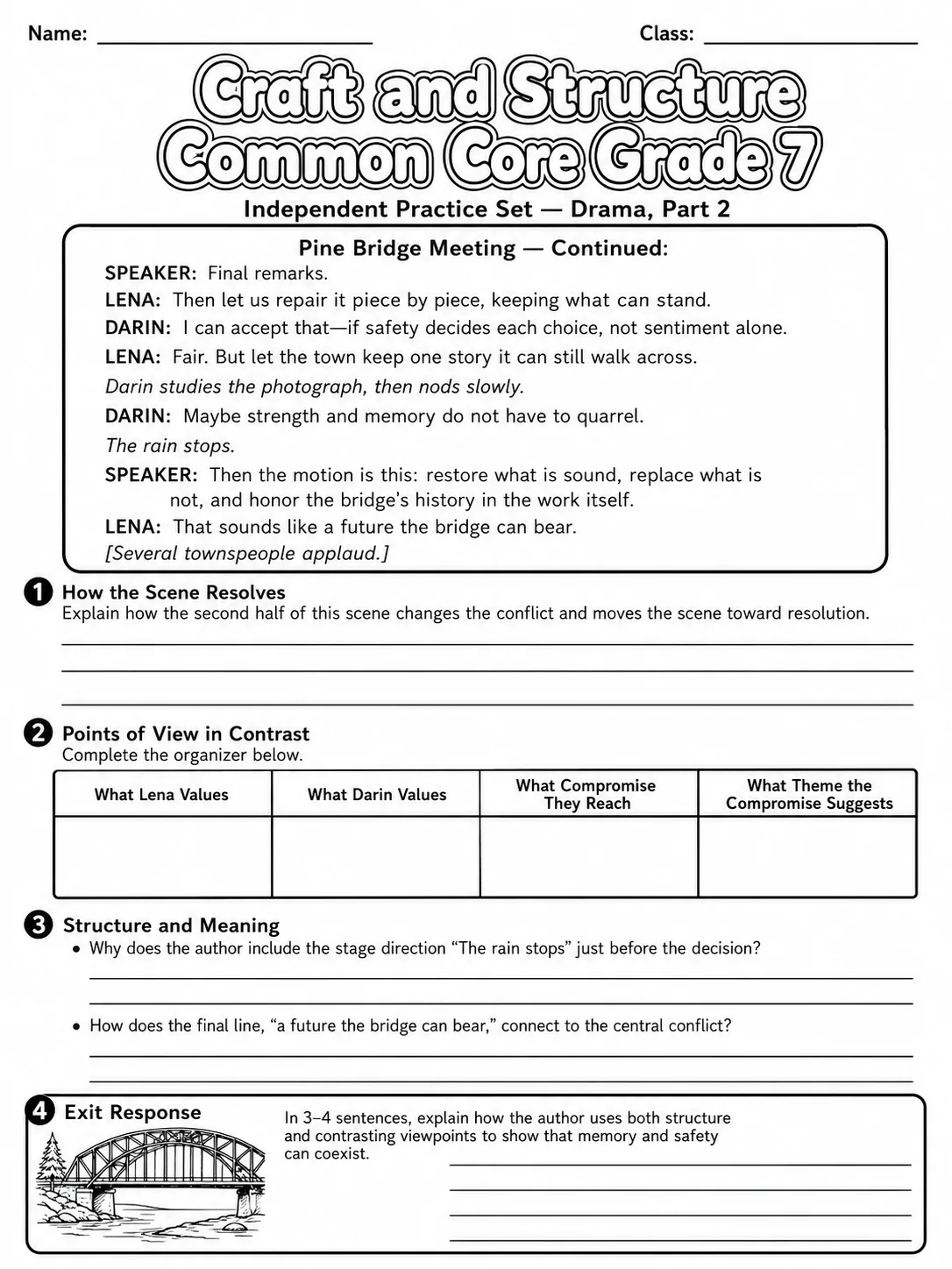 Craft and Structure Common Core Grade 7 page 9 printable Common Core ELA worksheet preview