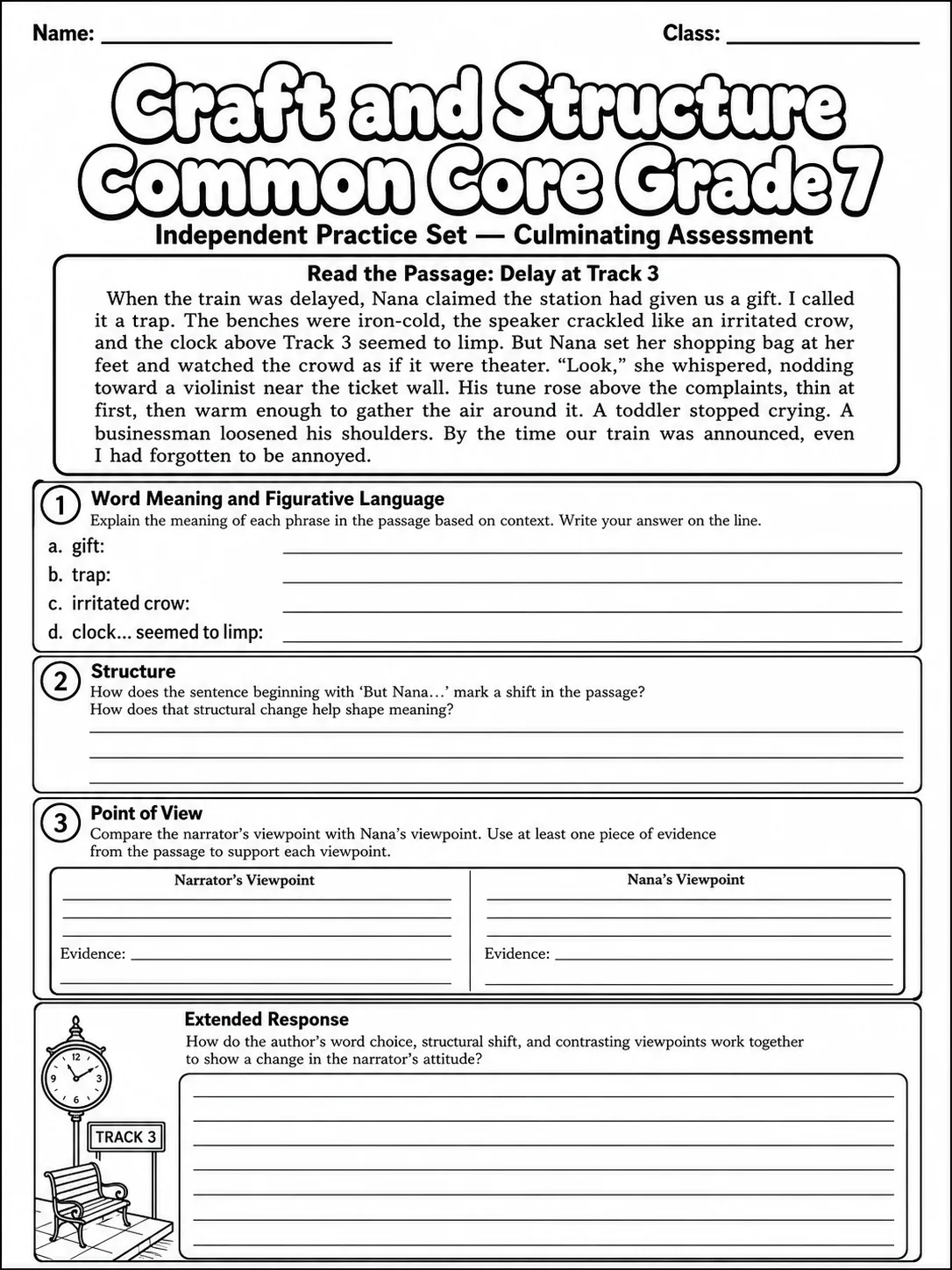 Craft and Structure Common Core Grade 7 page 10 printable Common Core ELA worksheet preview