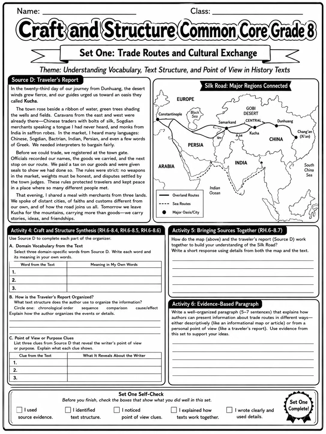 Craft and Structure Common Core Grade 8 page 3 printable Common Core ELA worksheet preview