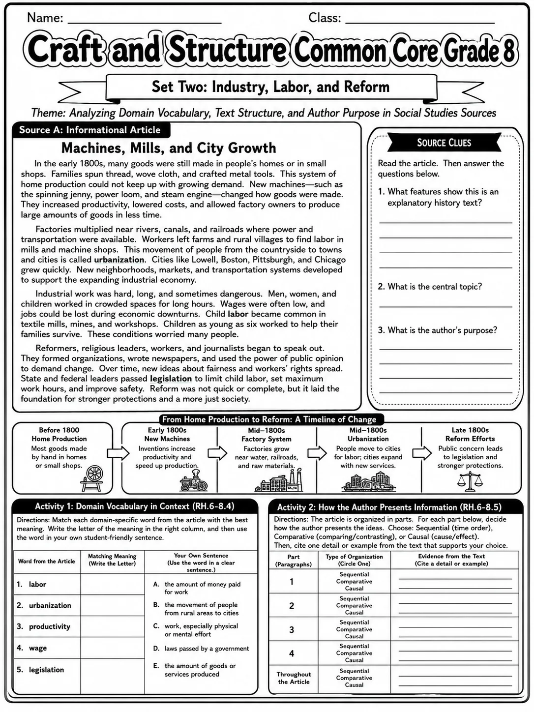 Craft and Structure Common Core Grade 8 page 4 printable Common Core ELA worksheet preview