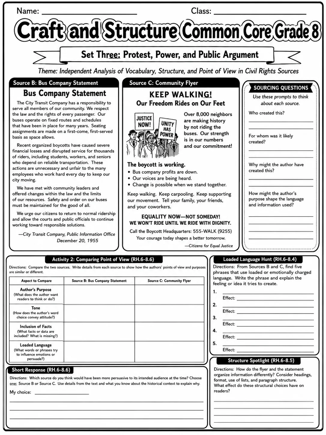 Craft and Structure Common Core Grade 8 page 8 printable Common Core ELA worksheet preview
