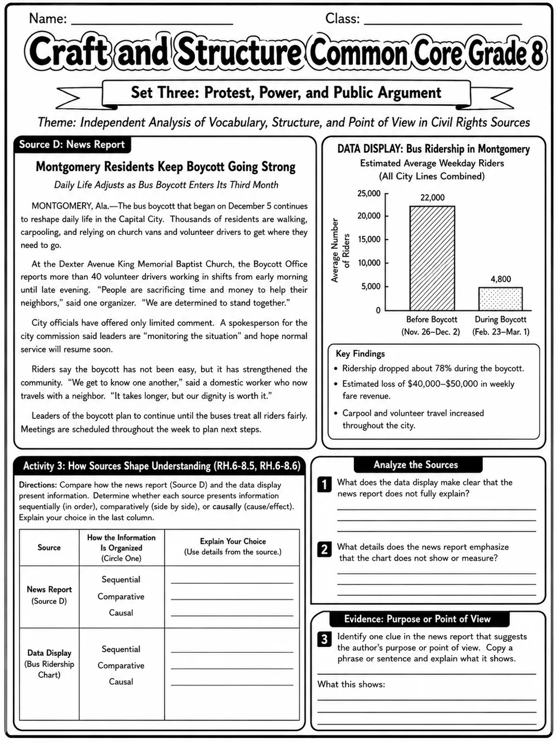 Craft and Structure Common Core Grade 8 page 9 printable Common Core ELA worksheet preview