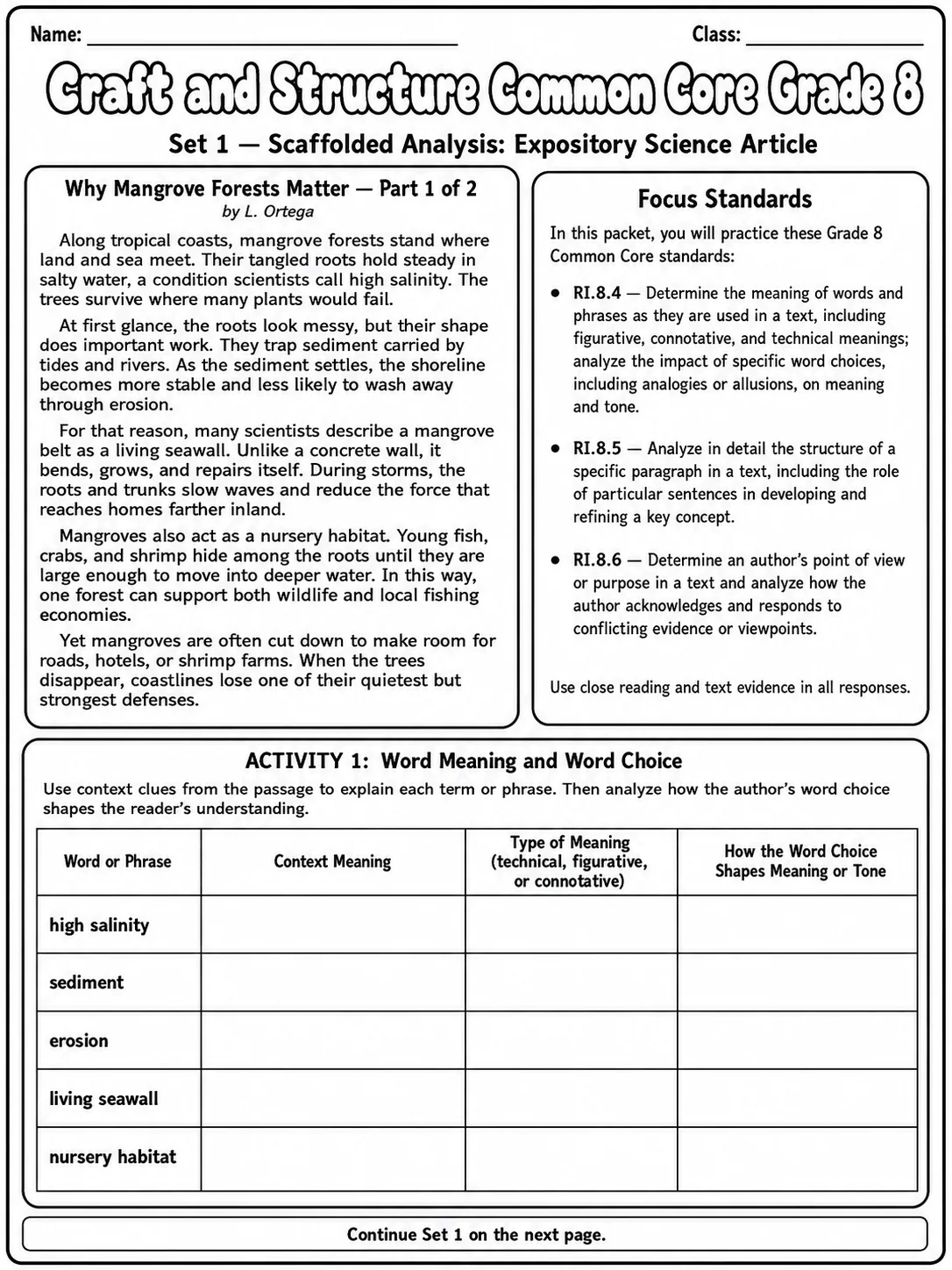 Craft and Structure Common Core Grade 8