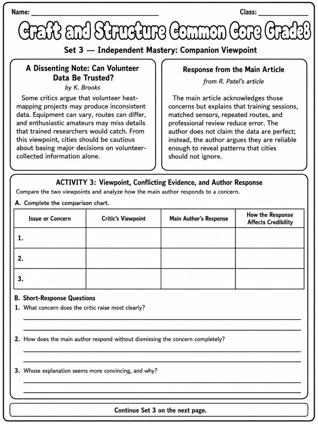 Craft and Structure Common Core Grade 8 page 9 printable Common Core ELA worksheet preview