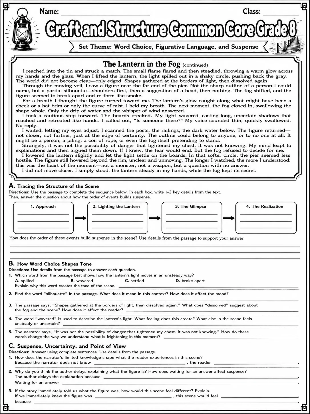 Craft and Structure Common Core Grade 8 page 2 printable Common Core ELA worksheet preview