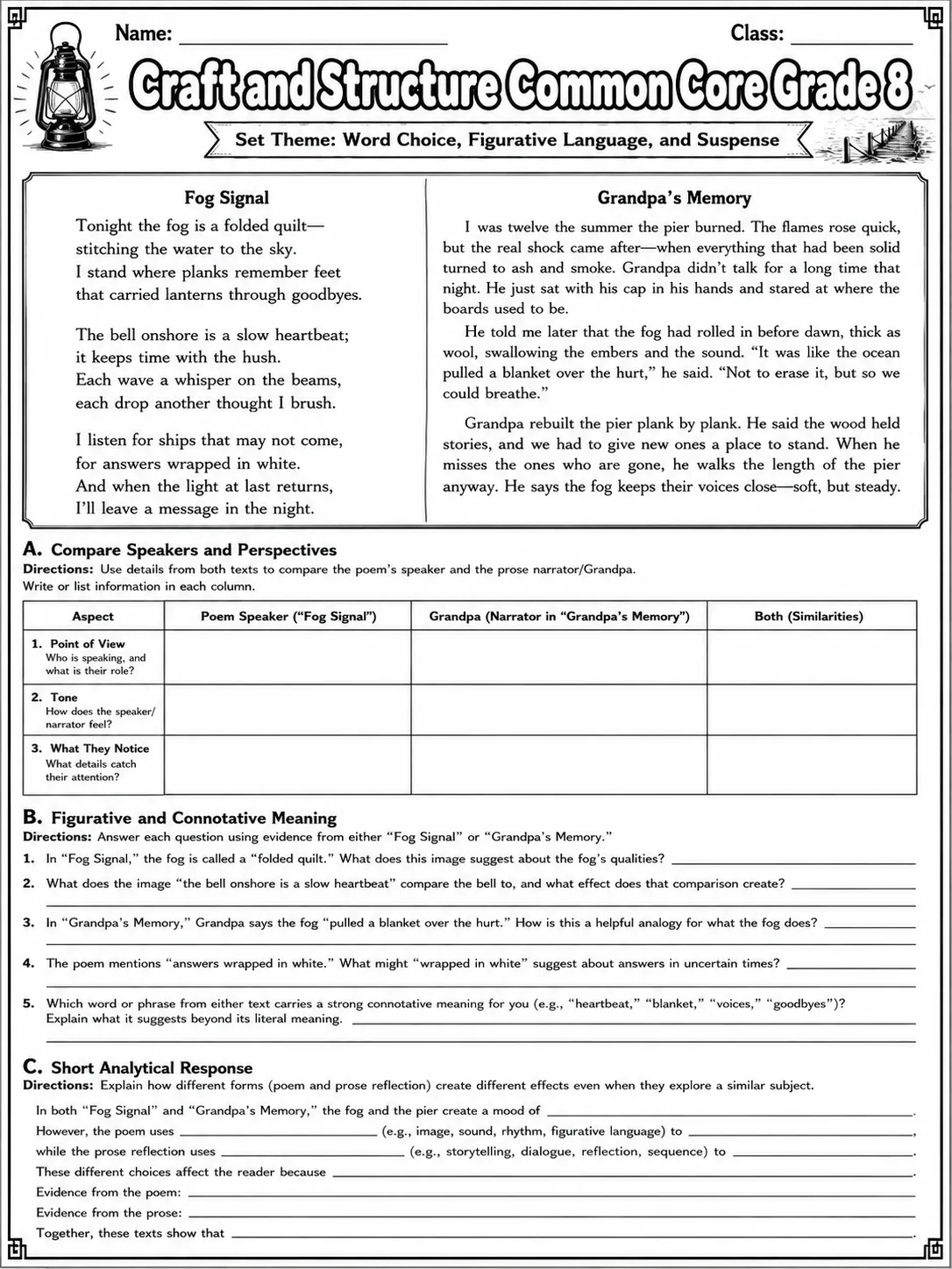 Craft and Structure Common Core Grade 8 page 3 printable Common Core ELA worksheet preview