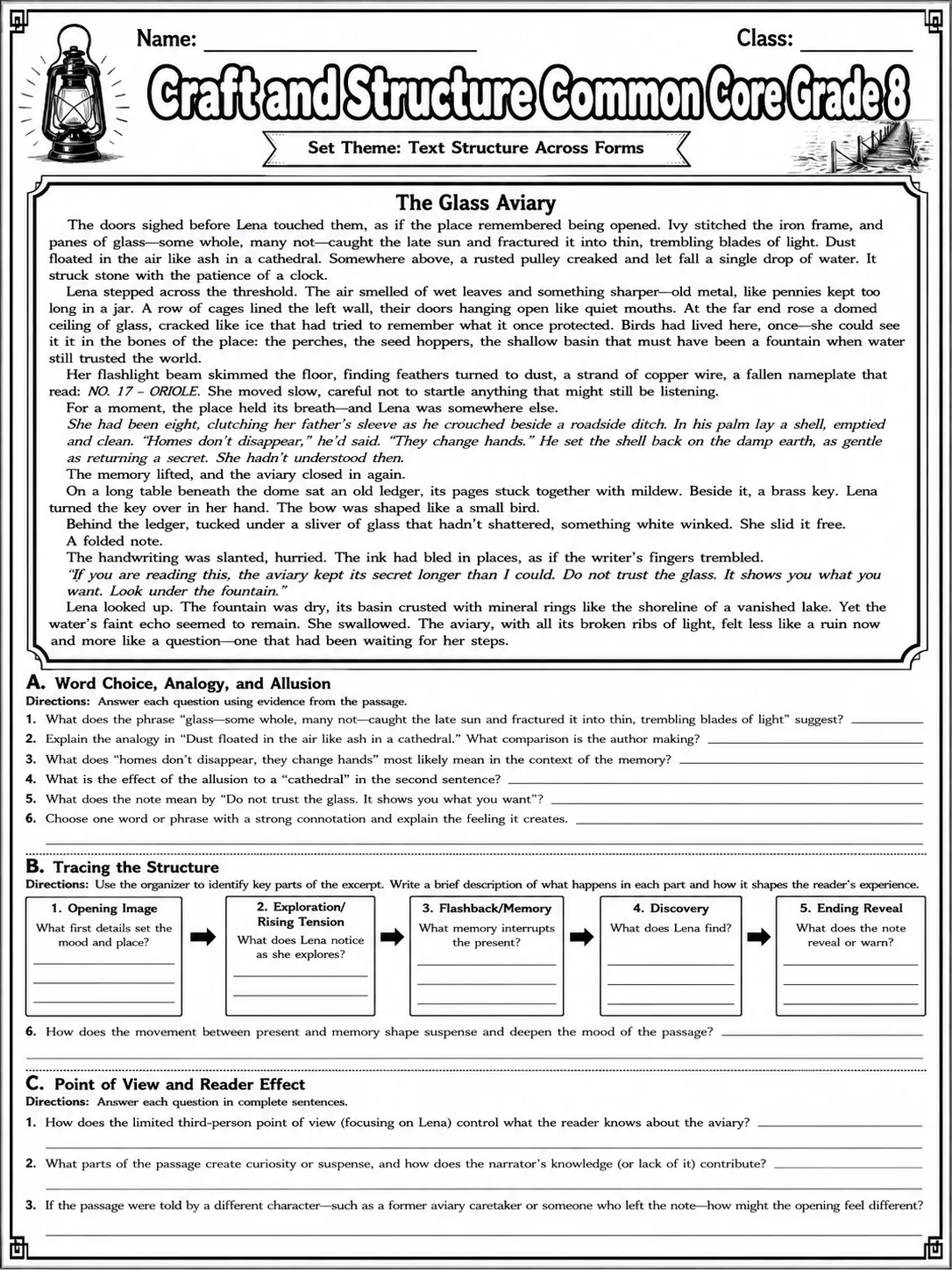 Craft and Structure Common Core Grade 8 page 4 printable Common Core ELA worksheet preview