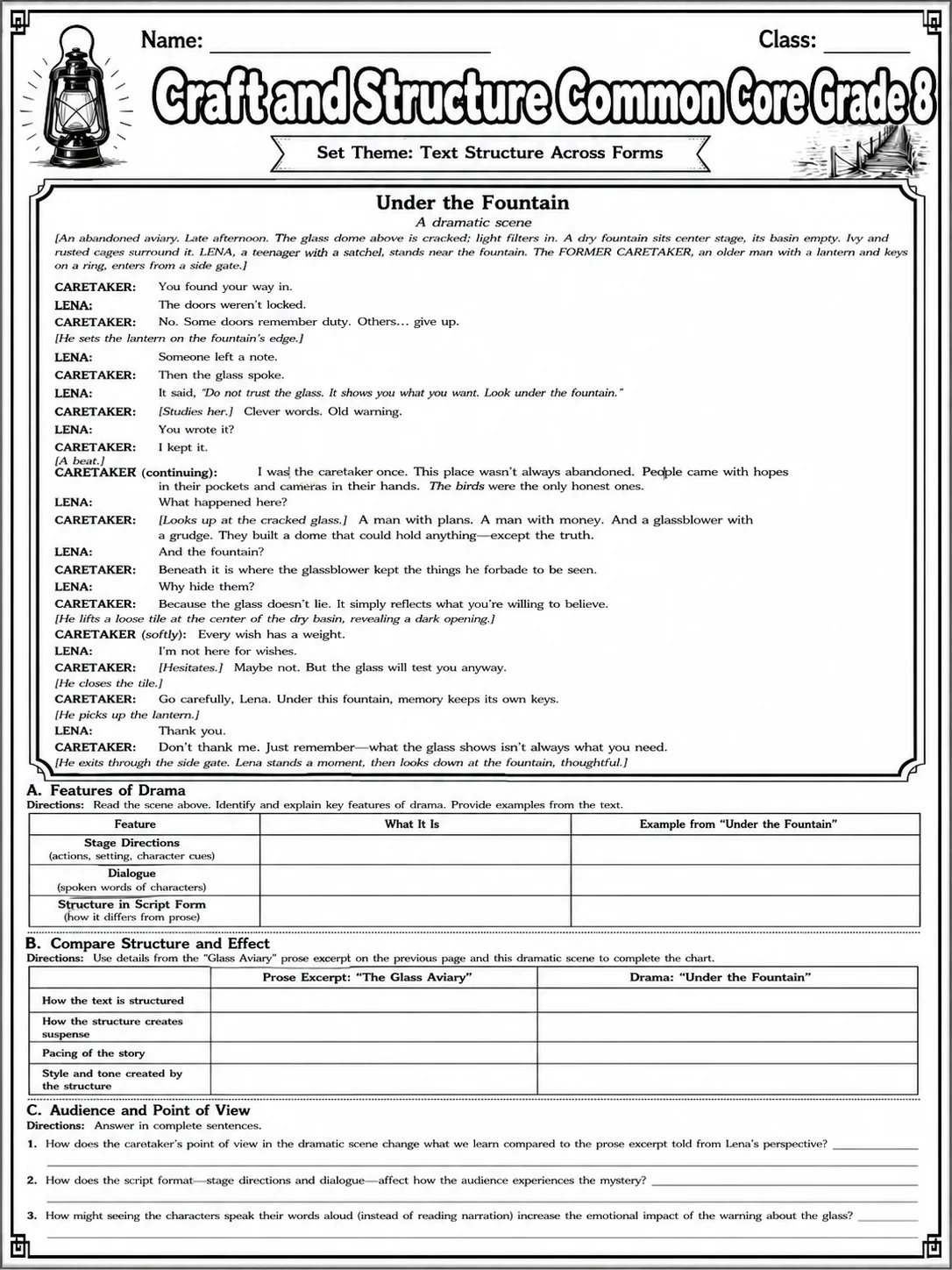Craft and Structure Common Core Grade 8 page 5 printable Common Core ELA worksheet preview