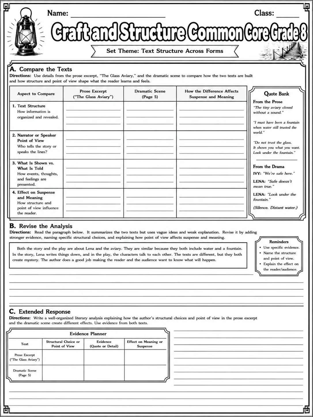Craft and Structure Common Core Grade 8 page 6 printable Common Core ELA worksheet preview