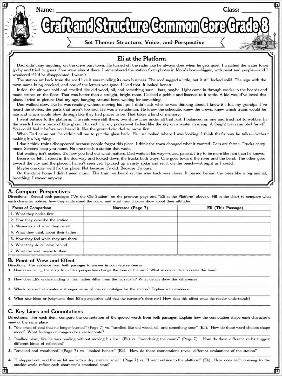 Craft and Structure Common Core Grade 8 page 8 printable Common Core ELA worksheet preview