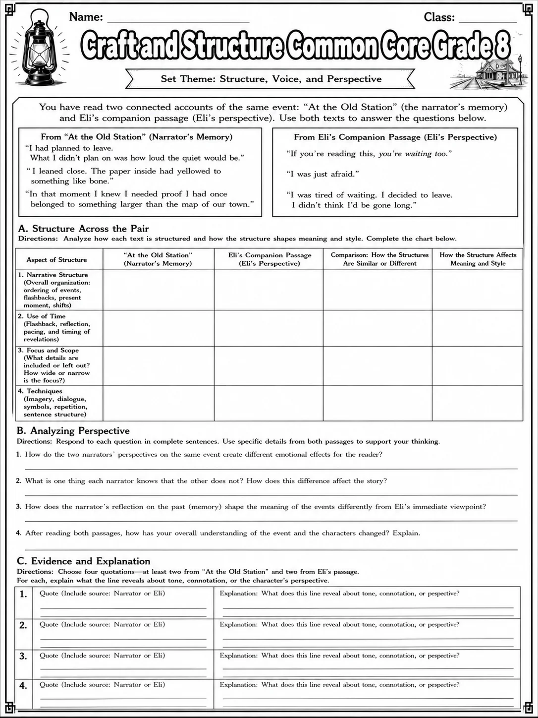 Craft and Structure Common Core Grade 8 page 9 printable Common Core ELA worksheet preview