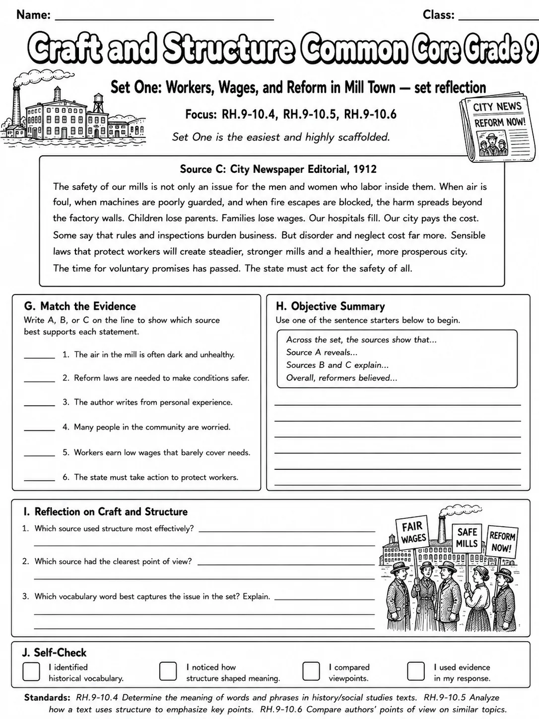 Craft and Structure Common Core Grade 9 page 3 printable Common Core ELA worksheet preview