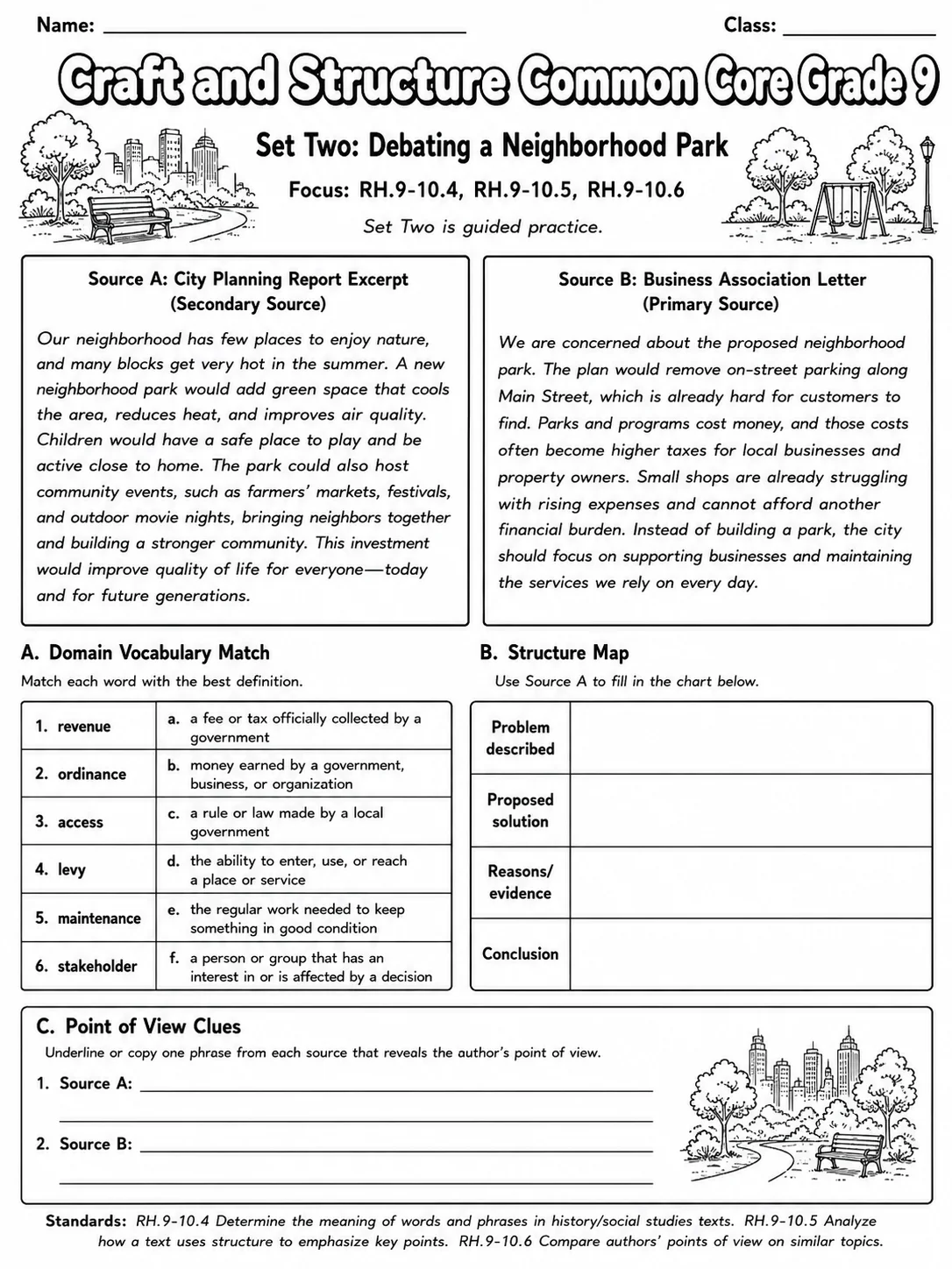 Craft and Structure Common Core Grade 9 page 4 printable Common Core ELA worksheet preview