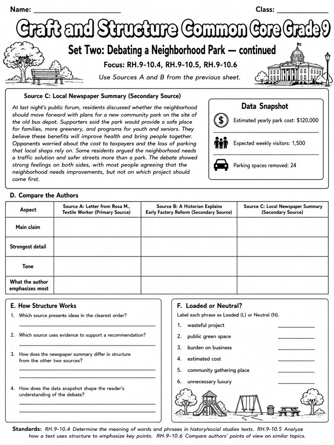 Craft and Structure Common Core Grade 9 page 5 printable Common Core ELA worksheet preview