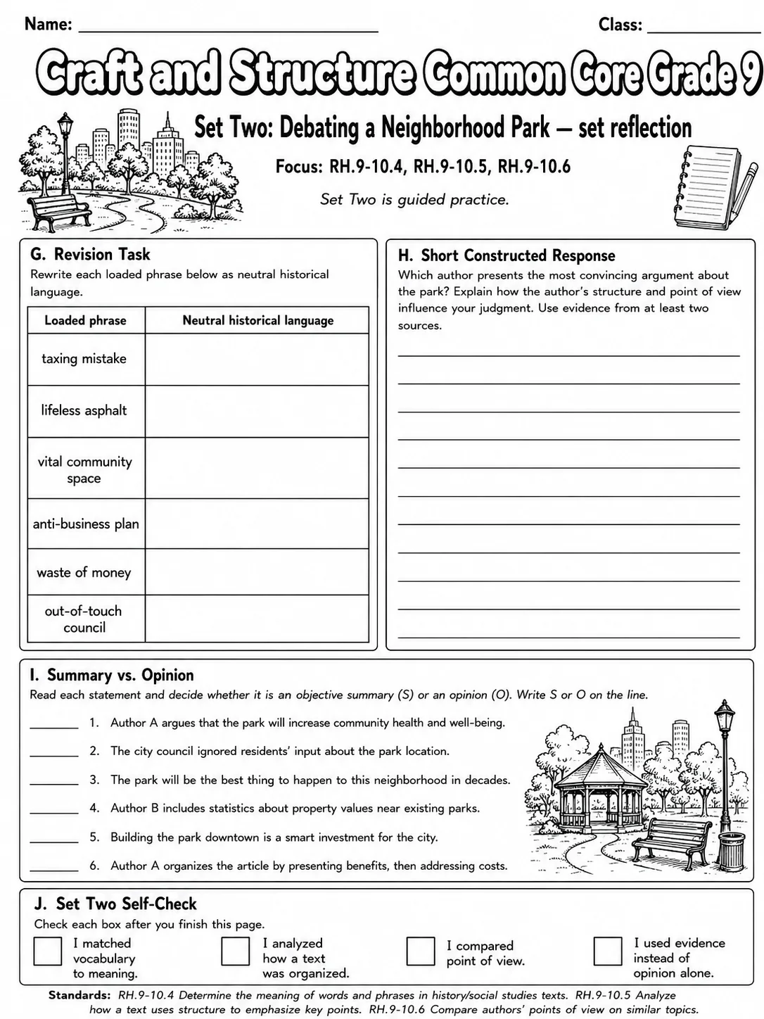 Craft and Structure Common Core Grade 9 page 6 printable Common Core ELA worksheet preview