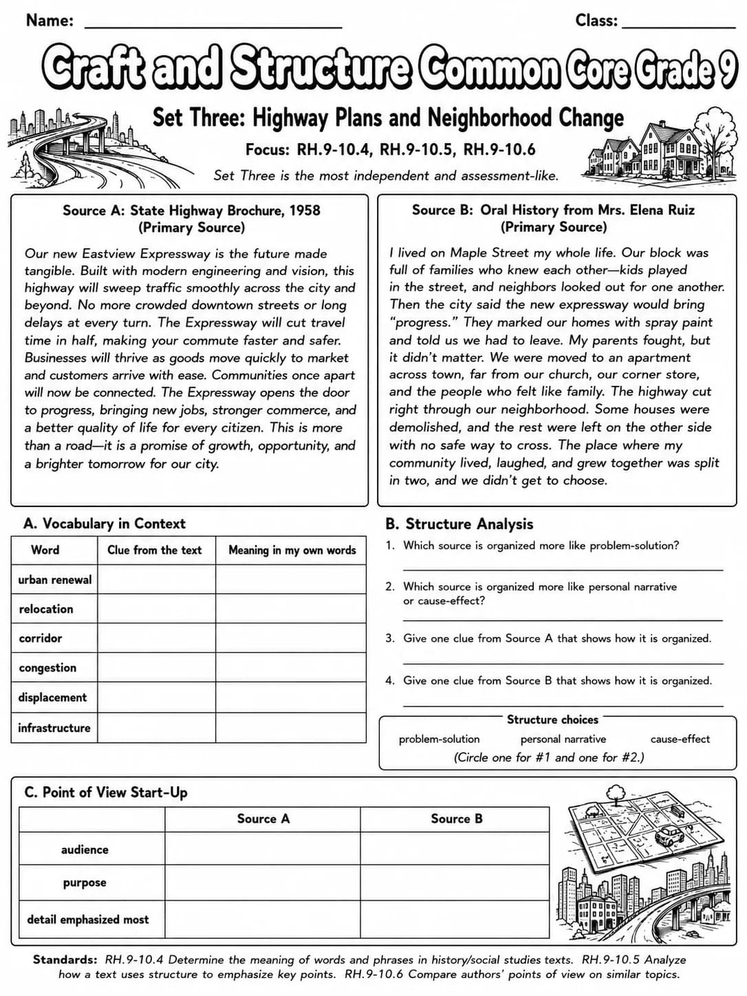 Craft and Structure Common Core Grade 9 page 7 printable Common Core ELA worksheet preview