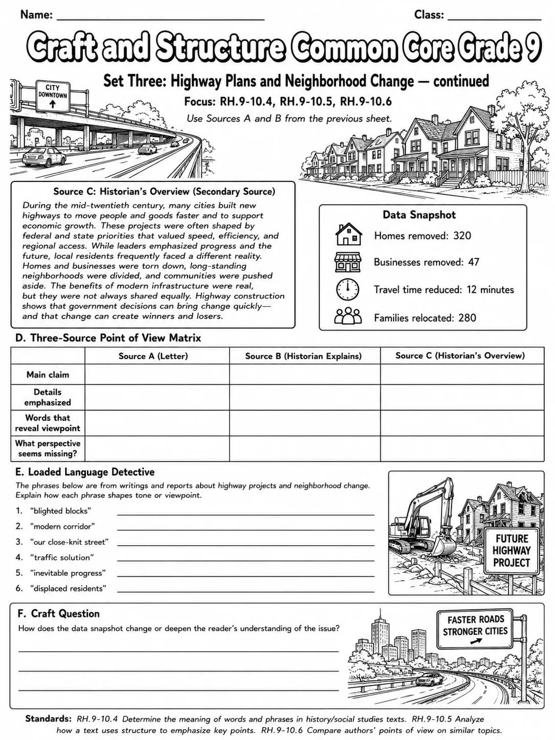 Craft and Structure Common Core Grade 9 page 8 printable Common Core ELA worksheet preview