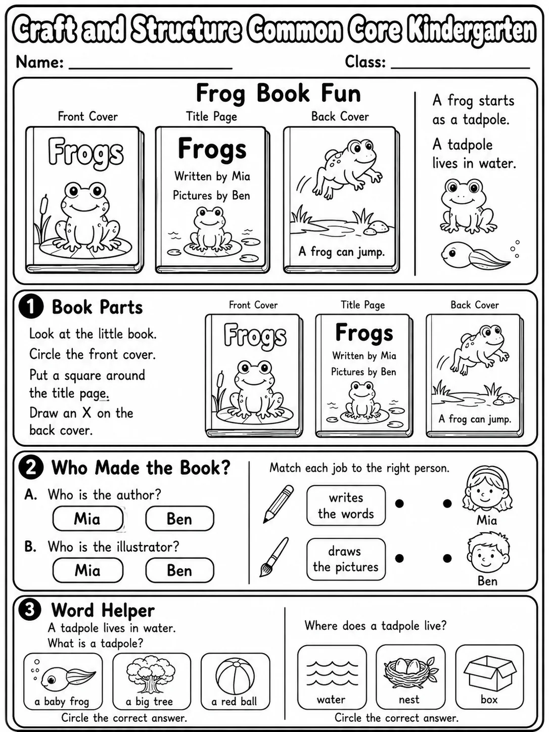 Craft and Structure Common Core Kindergarten page 2 printable Common Core ELA worksheet preview