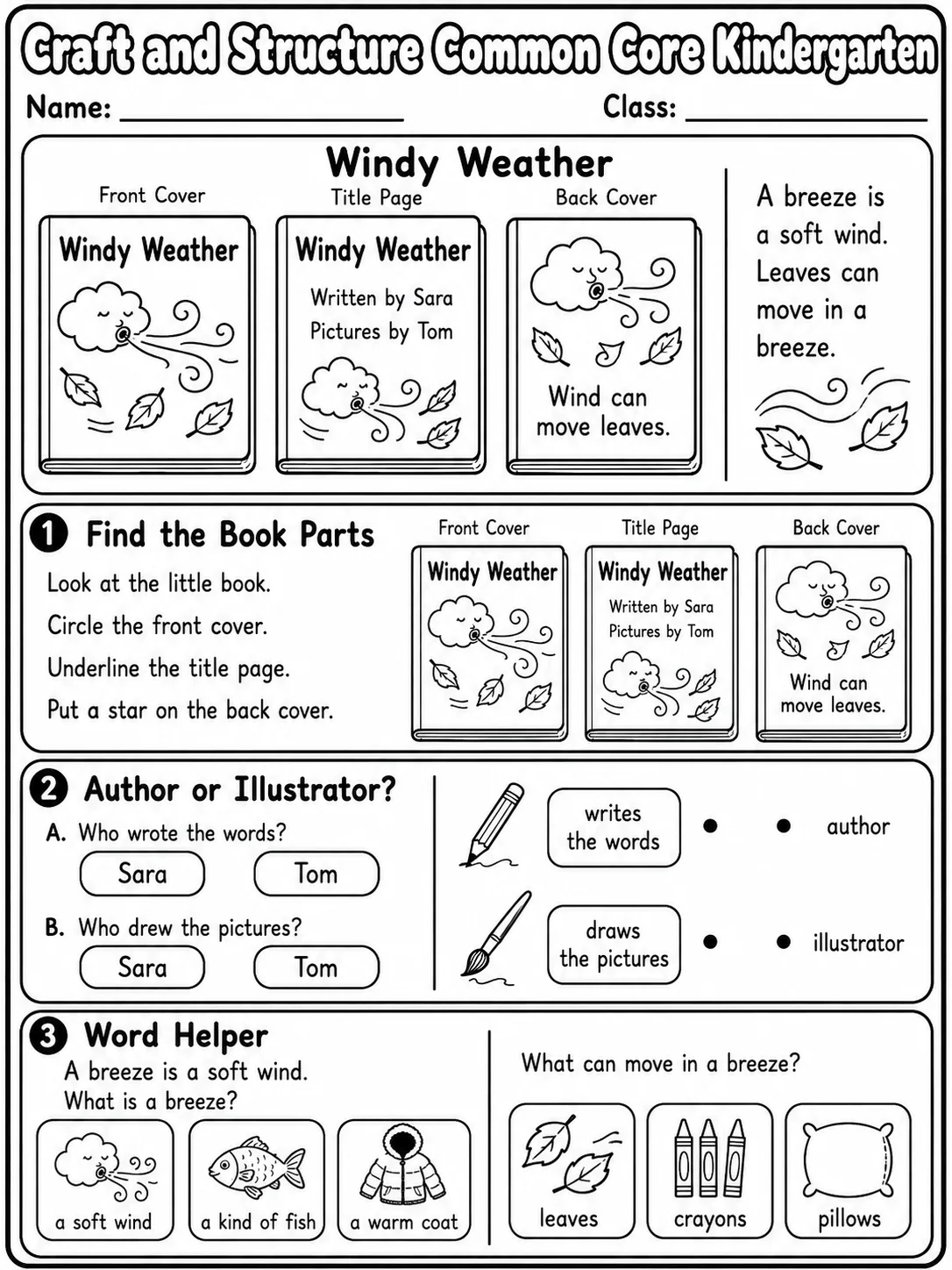 Craft and Structure Common Core Kindergarten page 3 printable Common Core ELA worksheet preview