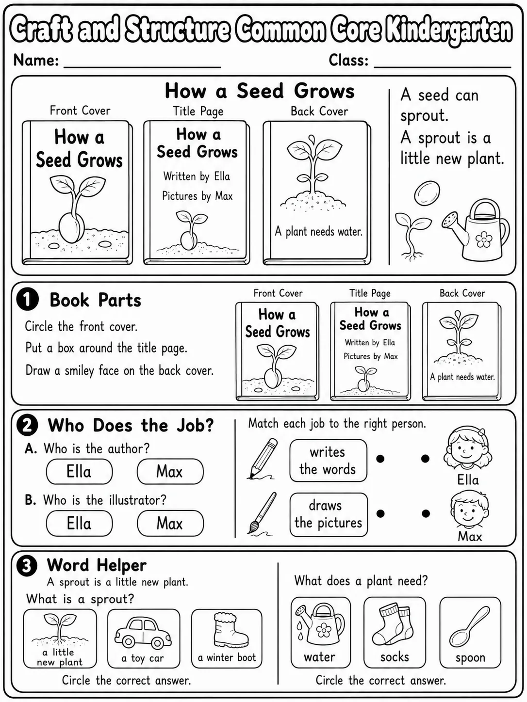 Craft and Structure Common Core Kindergarten page 4 printable Common Core ELA worksheet preview