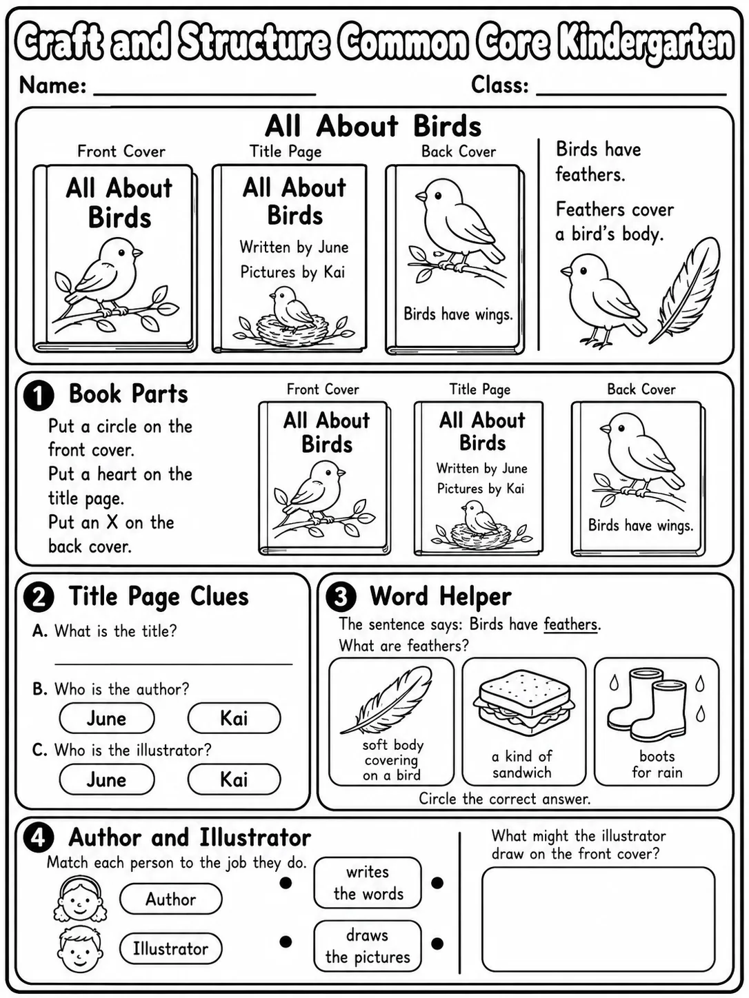 Craft and Structure Common Core Kindergarten page 6 printable Common Core ELA worksheet preview