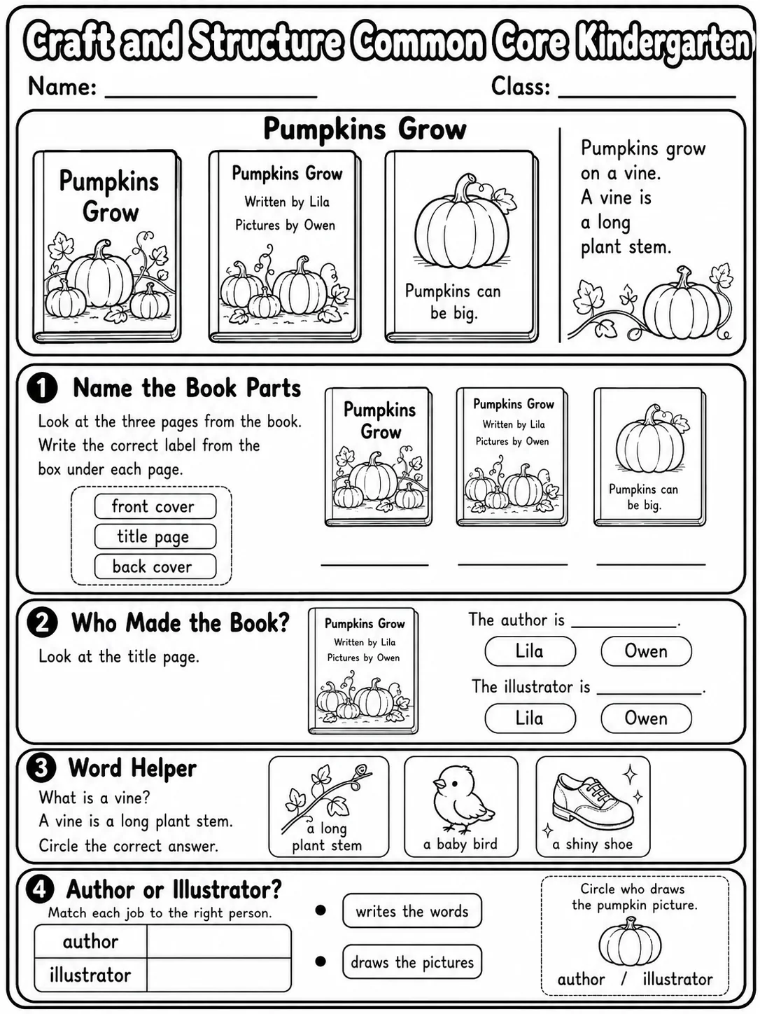 Craft and Structure Common Core Kindergarten page 7 printable Common Core ELA worksheet preview